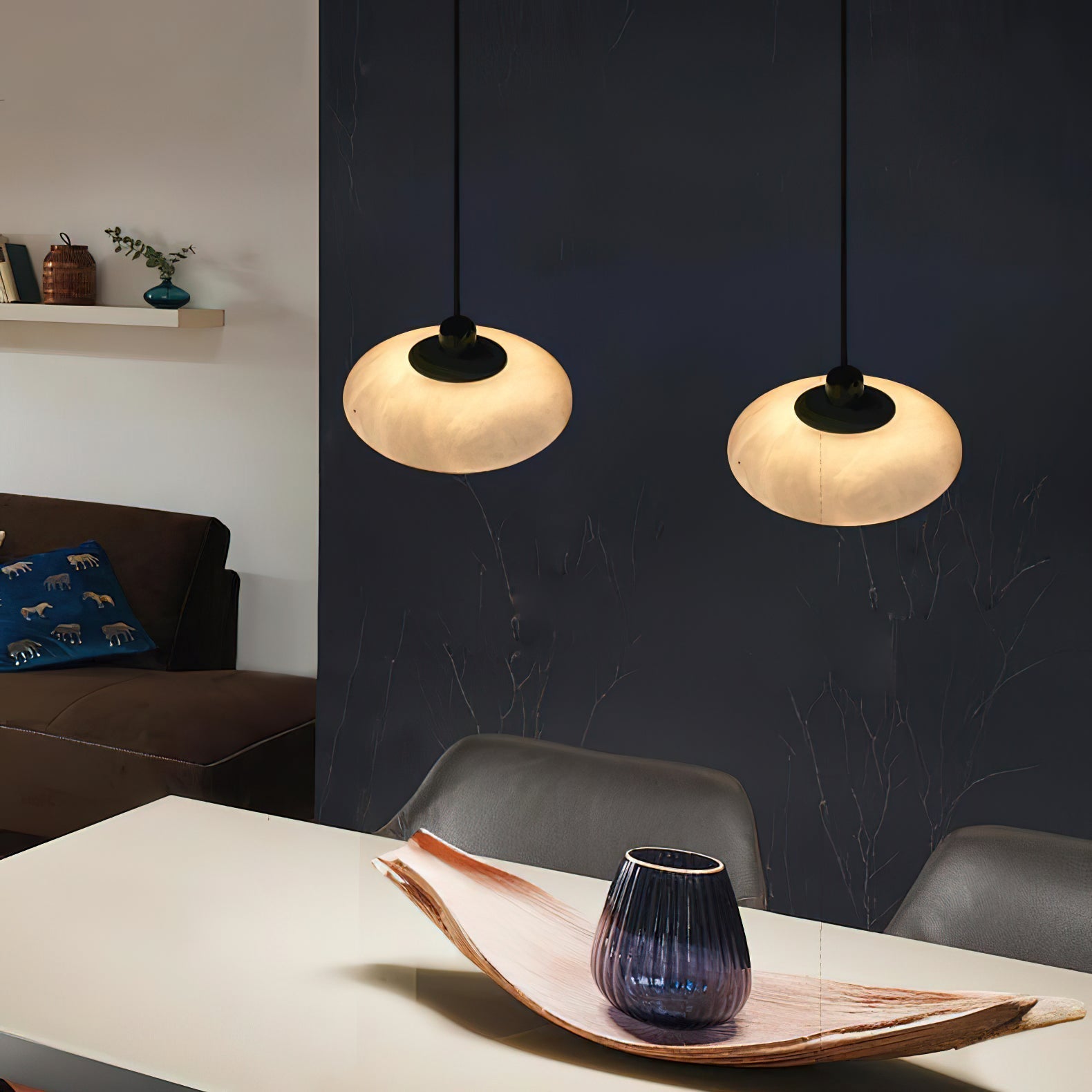 Cuthean Modern Minimalist Brass Alabaster Pendant Lamp - Lamp Copper