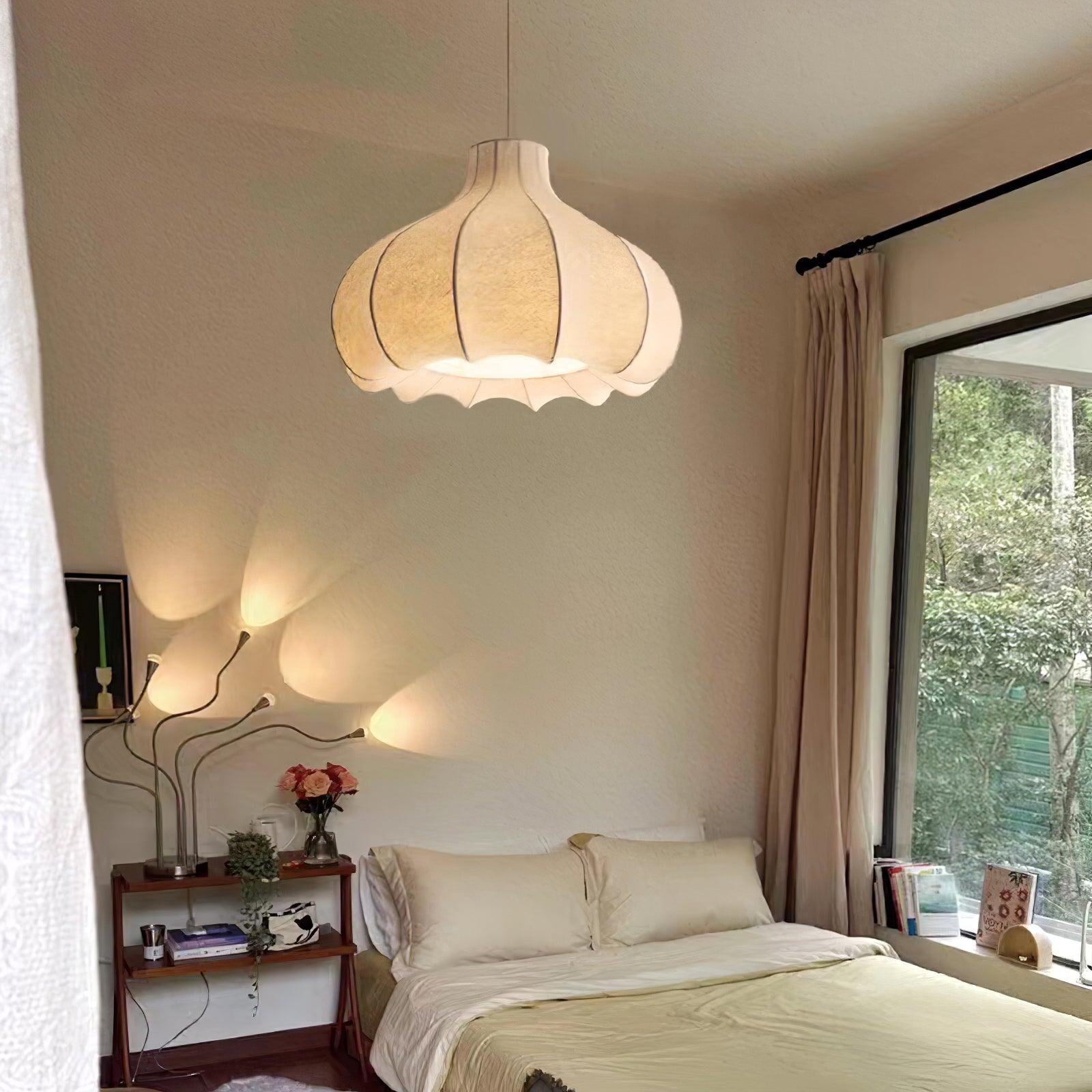 Pendant Lamp Silky Pleated Silk Shade White Elegant - Letslighting