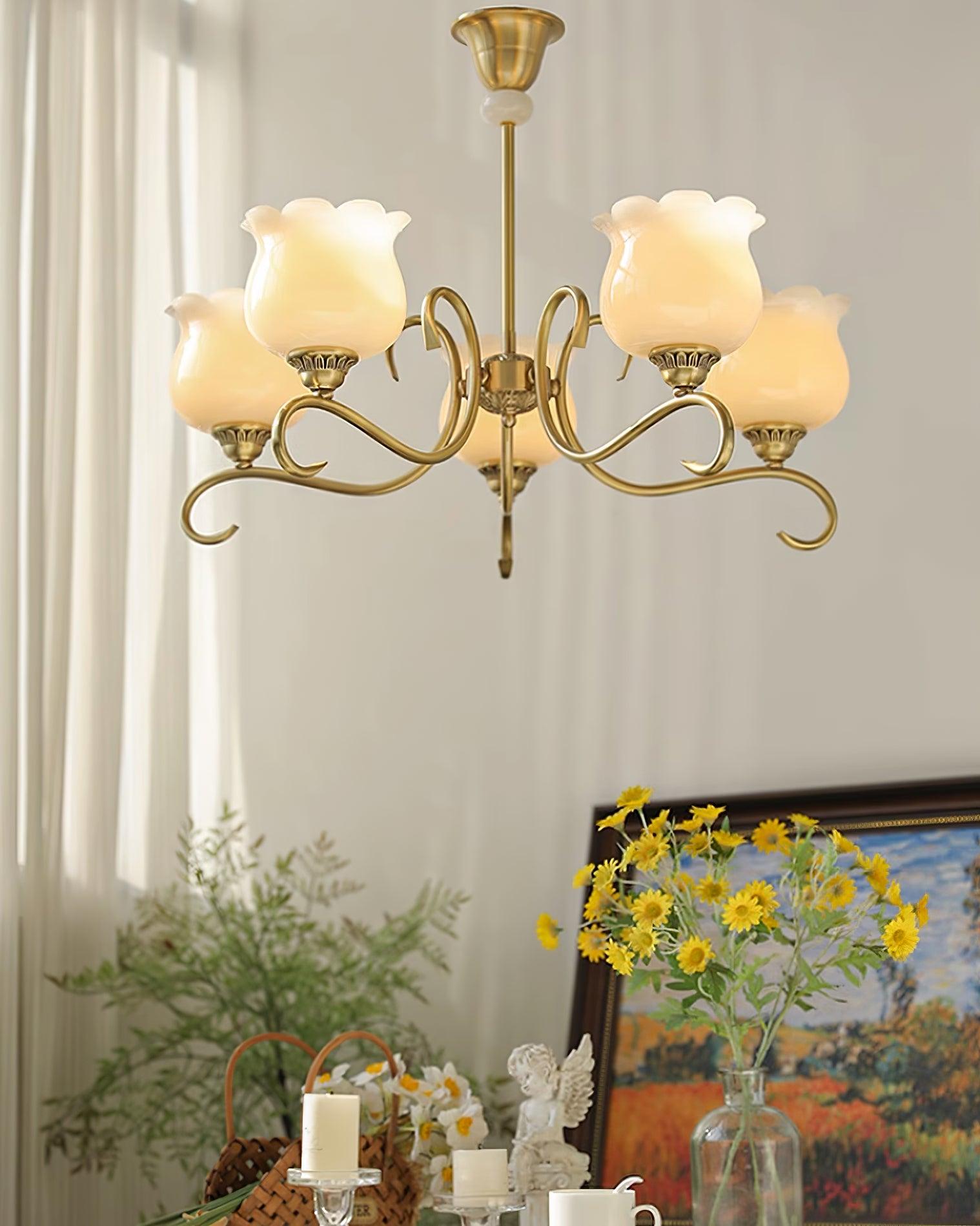 Mullan Chandelier Brass Resin White Gold - Letslighting