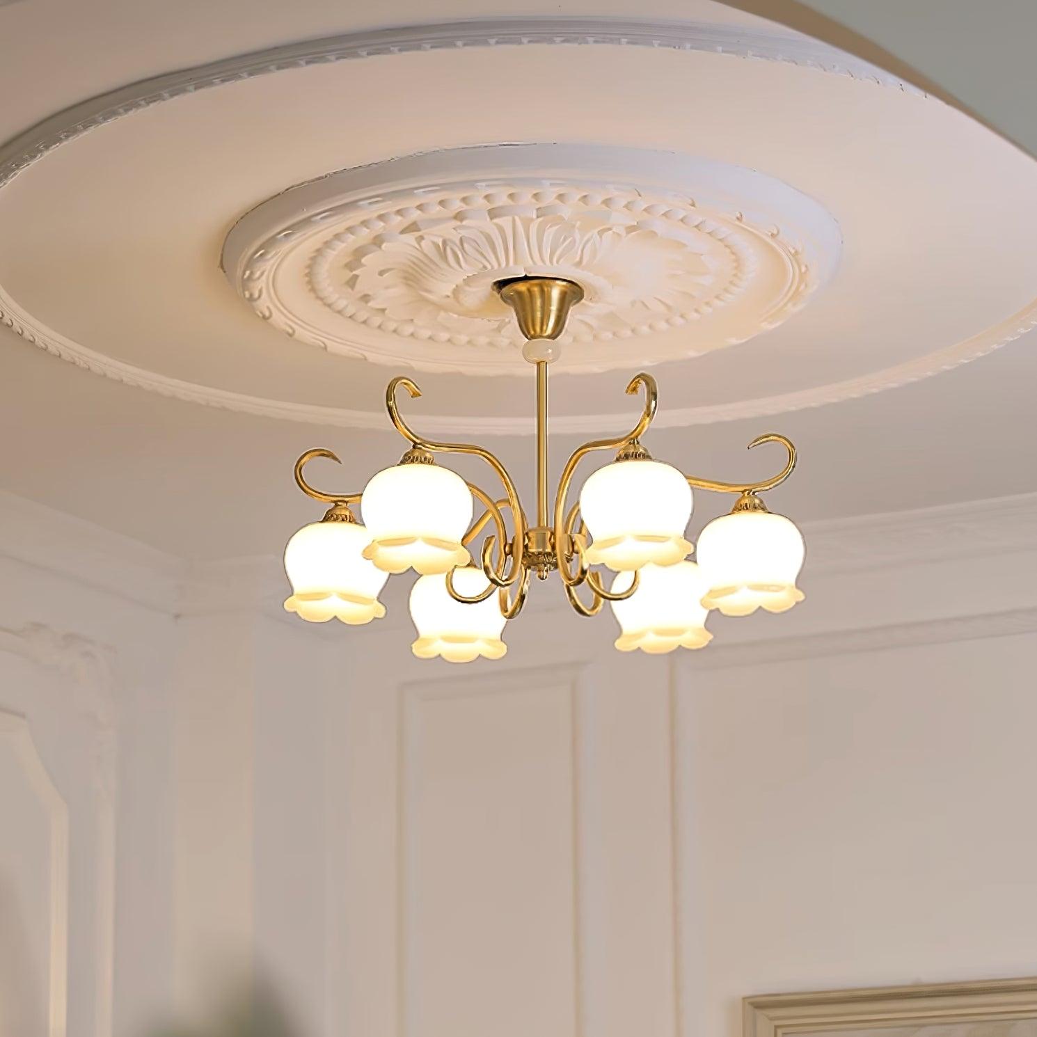 Mullan Chandelier Brass Resin Shades Floral Sculptural - Letslighting