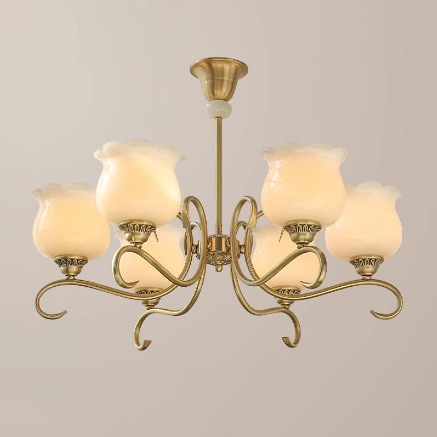 Mullan Chandelier Brass Resin Shades Floral Sculptural - Letslighting