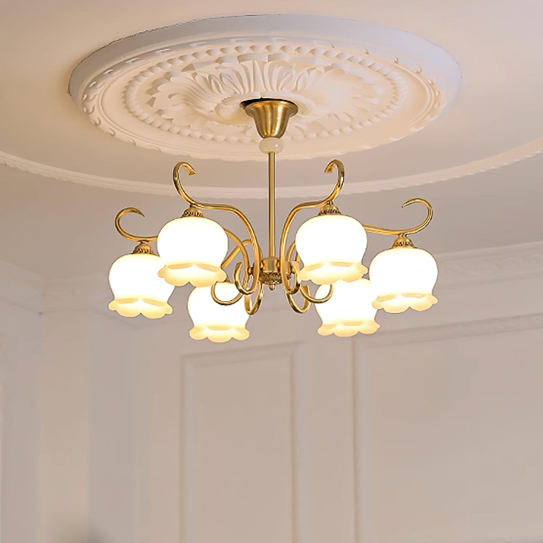 Mullan Chandelier Brass Resin Shades Floral Sculptural - Letslighting