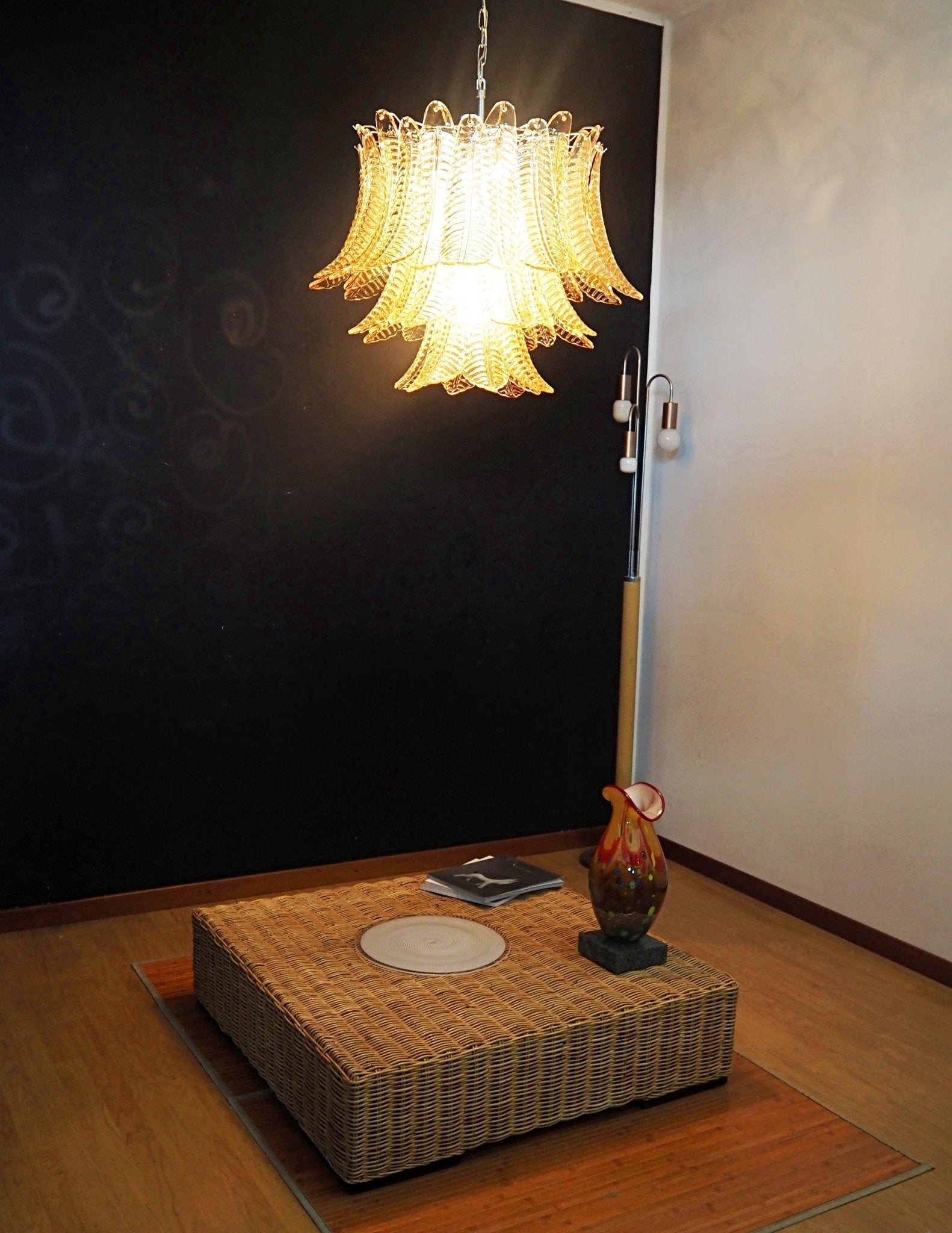 Aurora Chandelier Amber Leaf Glass Layered Venetian Elegance - Letslighting