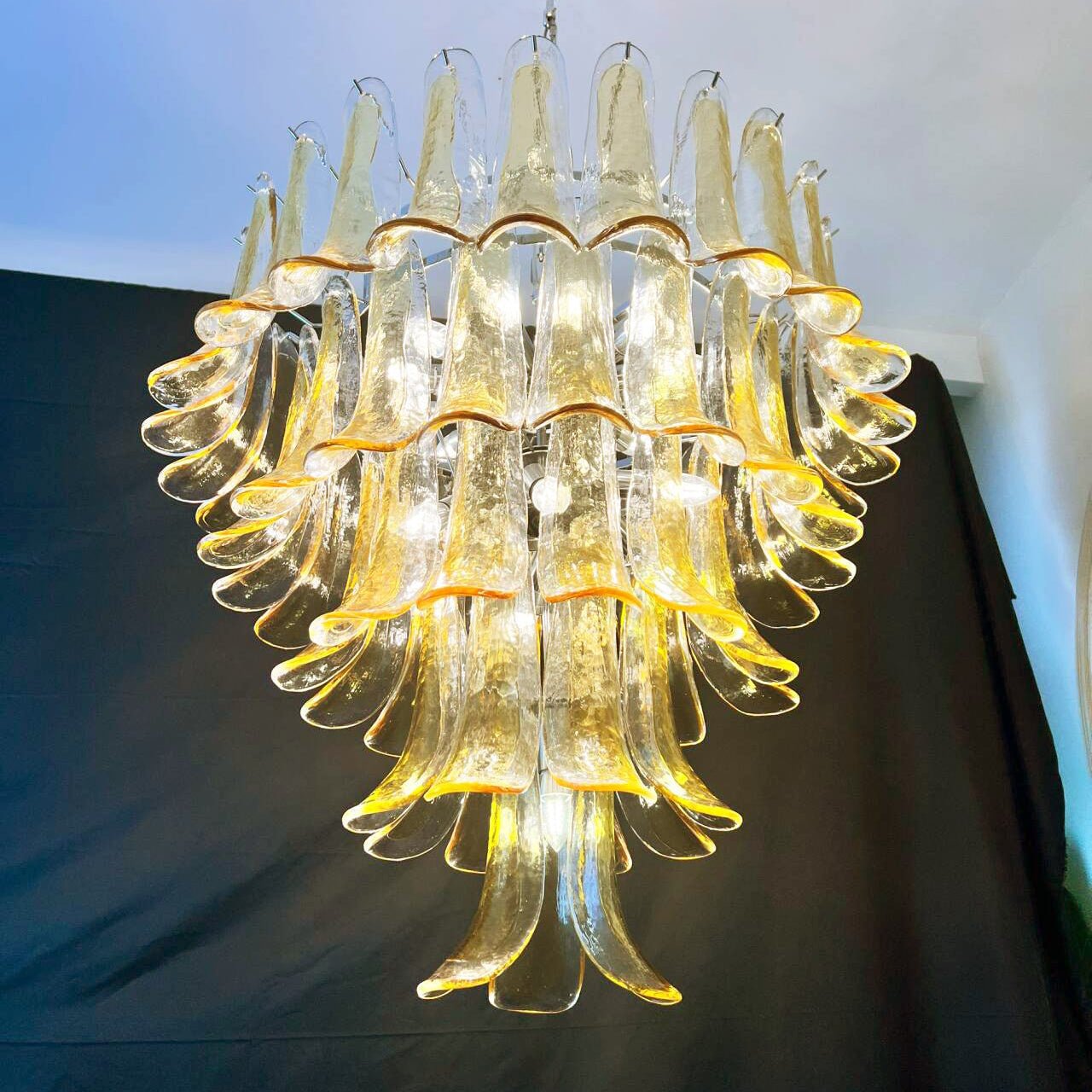 Aurora Chandelier Amber Petals Murano Glass Layered Lotus - Letslighting