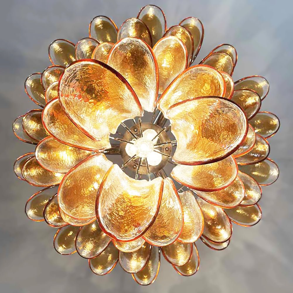 Aurora Chandelier Amber Petals Murano Glass Layered Lotus - Letslighting