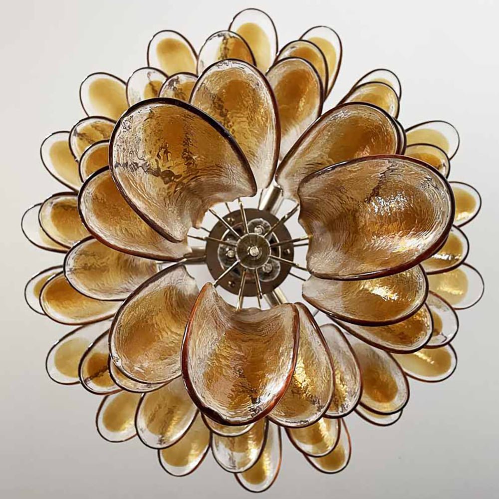 Aurora Chandelier Amber Petals Murano Glass Layered Lotus - Letslighting