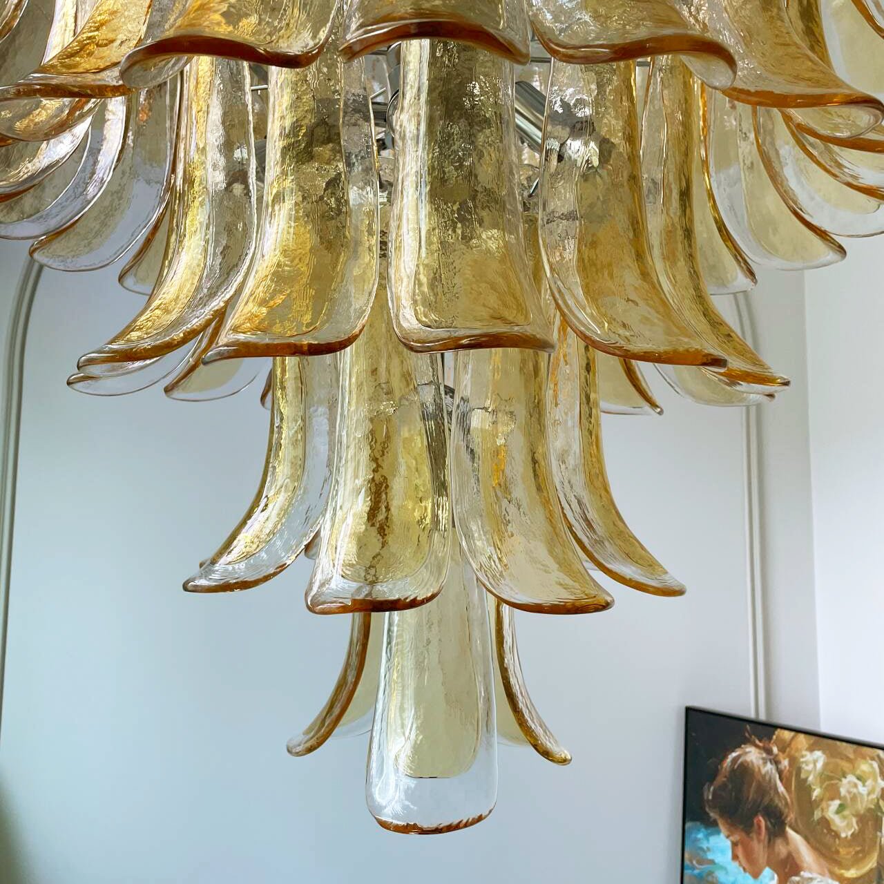 Aurora Chandelier Amber Petals Murano Glass Layered Lotus - Letslighting