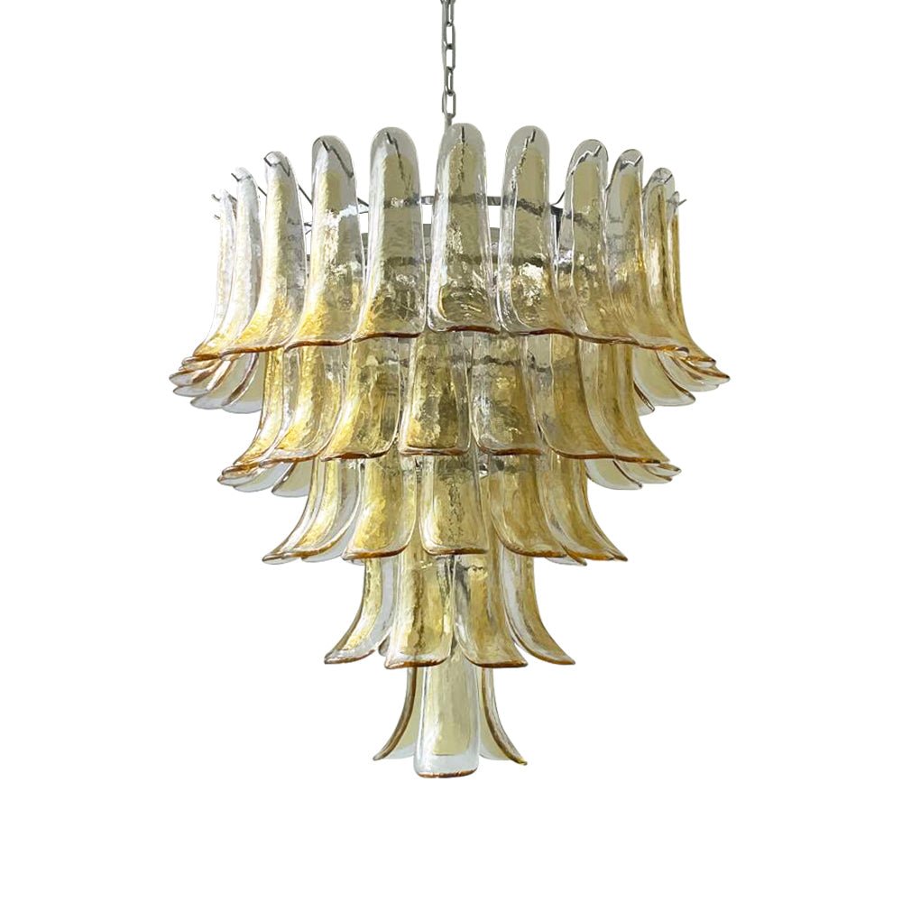 Aurora Chandelier Amber Petals Murano Glass Layered Lotus - Letslighting