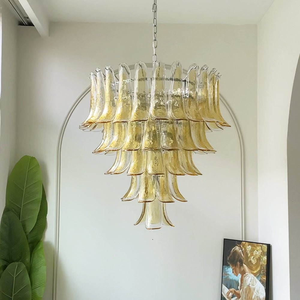 Aurora Chandelier Amber Petals Murano Glass Layered Lotus - Letslighting