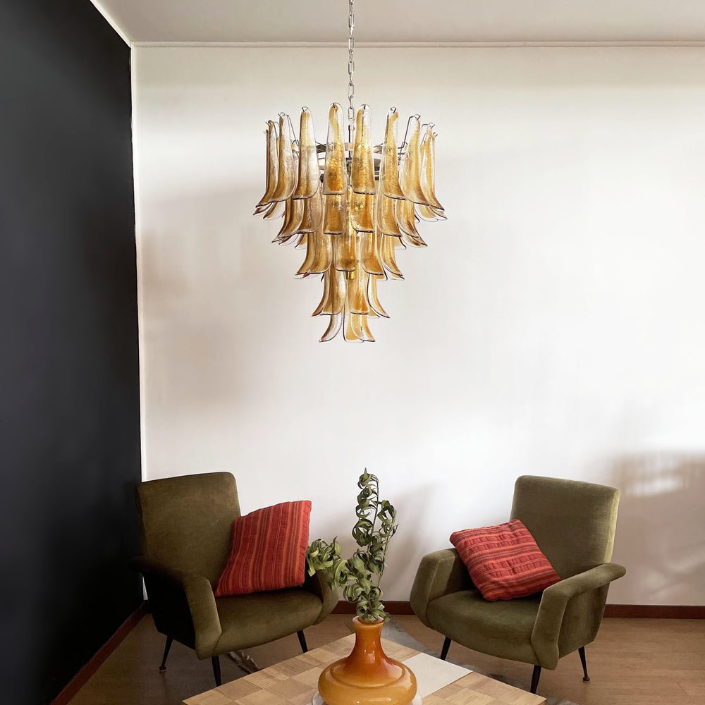 Aurora Chandelier Amber Petals Murano Glass Layered Lotus - Letslighting