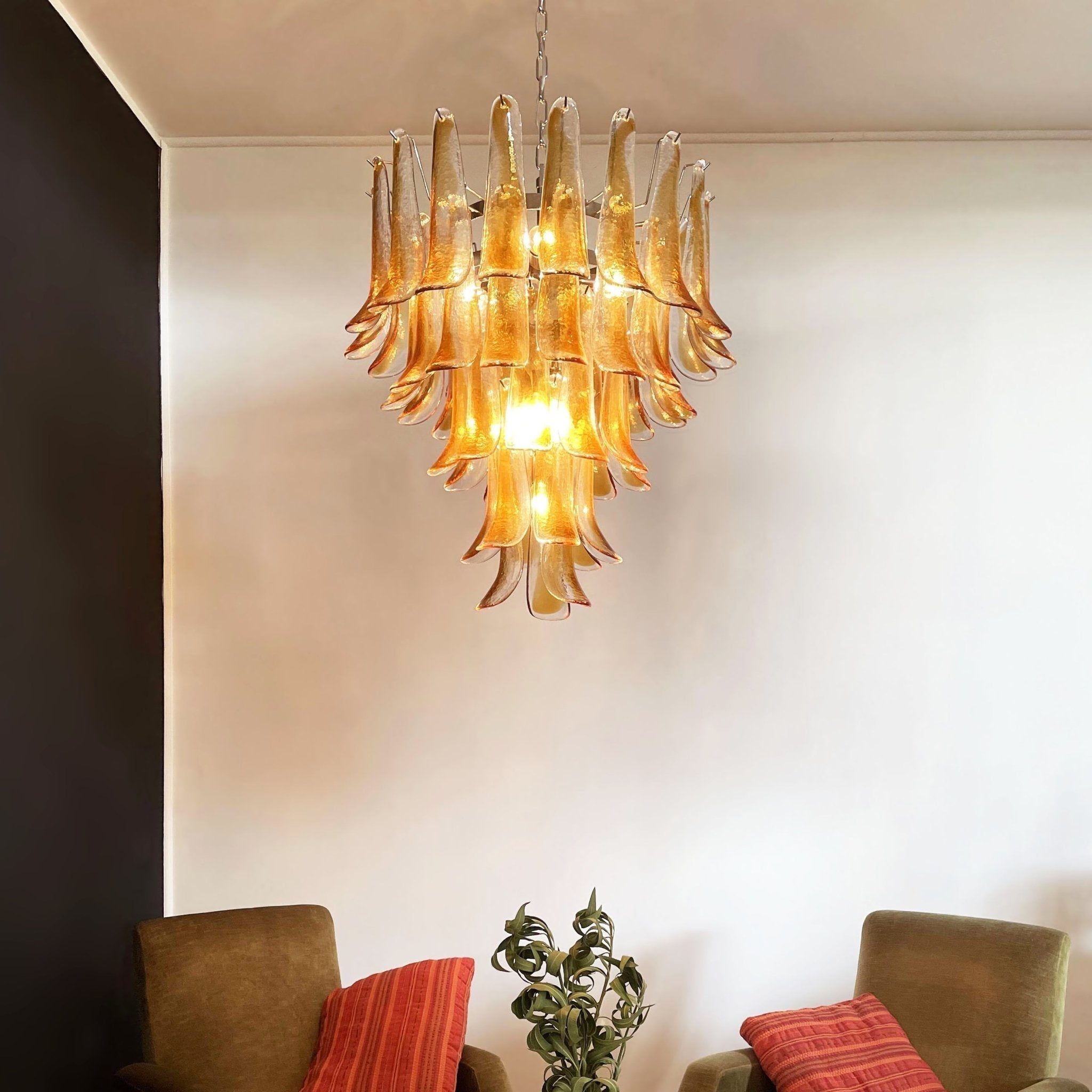 Aurora Chandelier Amber Petals Murano Glass Layered Lotus - Letslighting