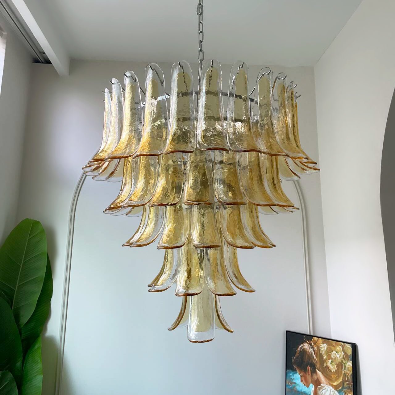Aurora Chandelier Amber Petals Murano Glass Layered Lotus - Letslighting
