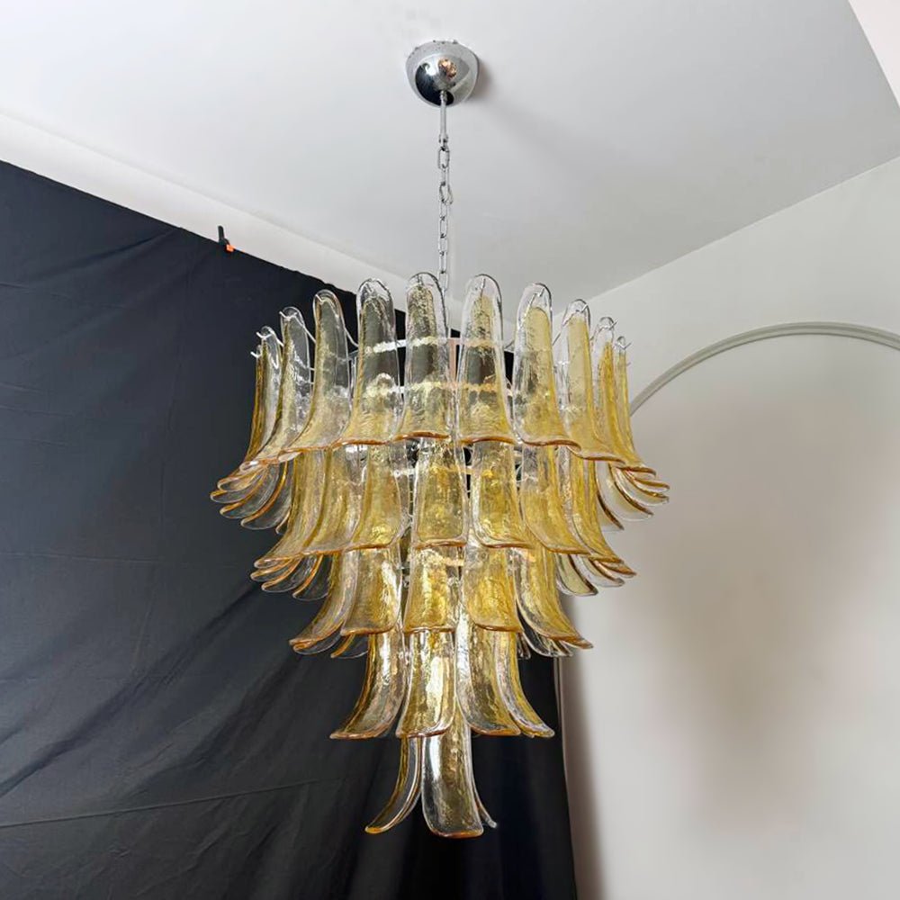 Aurora Chandelier Amber Petals Murano Glass Layered Lotus - Letslighting