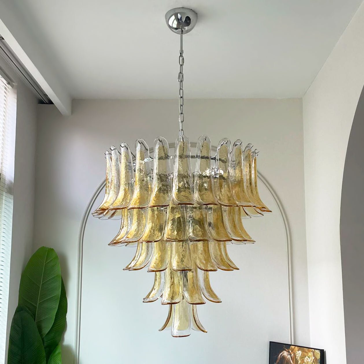 Aurora Chandelier Amber Petals Murano Glass Layered Lotus - Letslighting