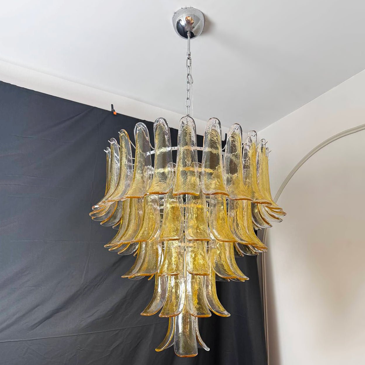 Aurora Chandelier Amber Petals Murano Glass Layered Lotus - Letslighting