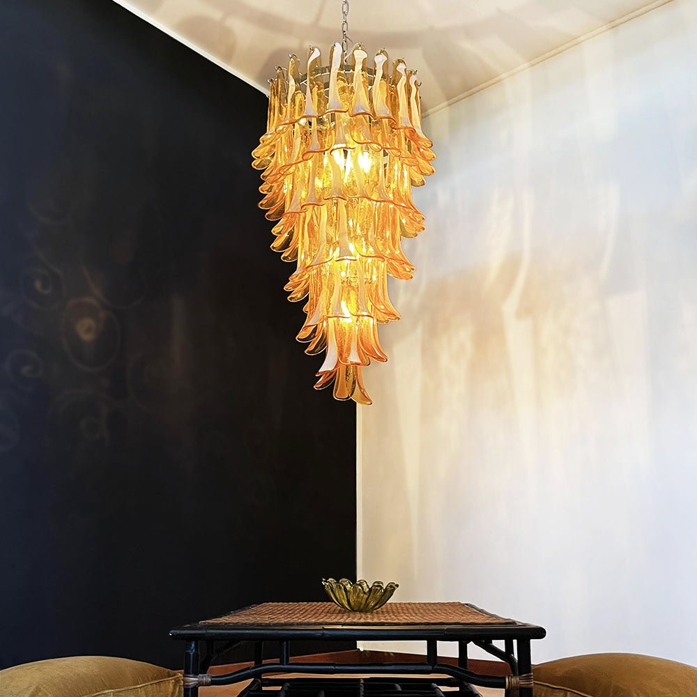 Aurora Chandelier Amber White Murano Spiral Petals - Letslighting