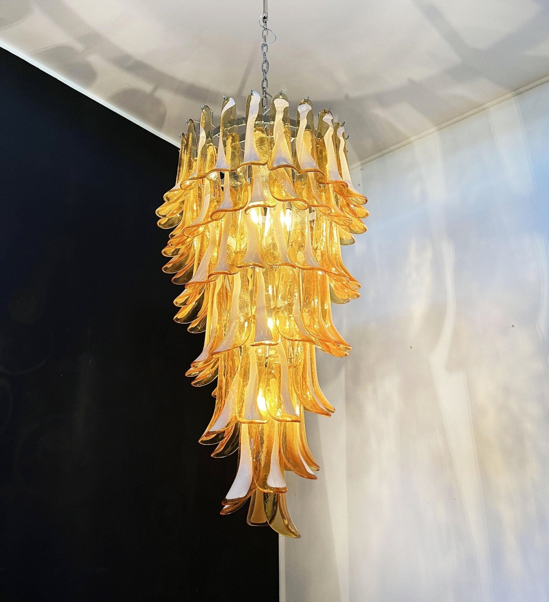 Aurora Chandelier Amber White Murano Spiral Petals - Letslighting