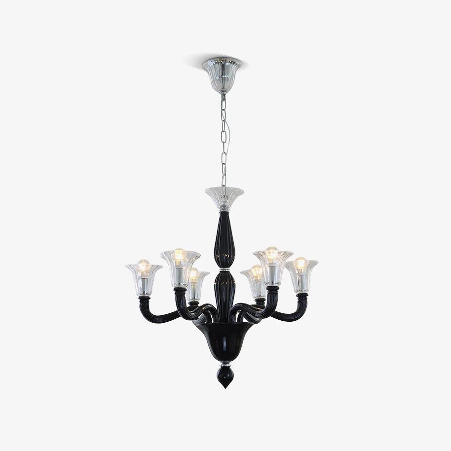 Aurora Chandelier Black Murano Candle Arm Glass Classic - Letslighting