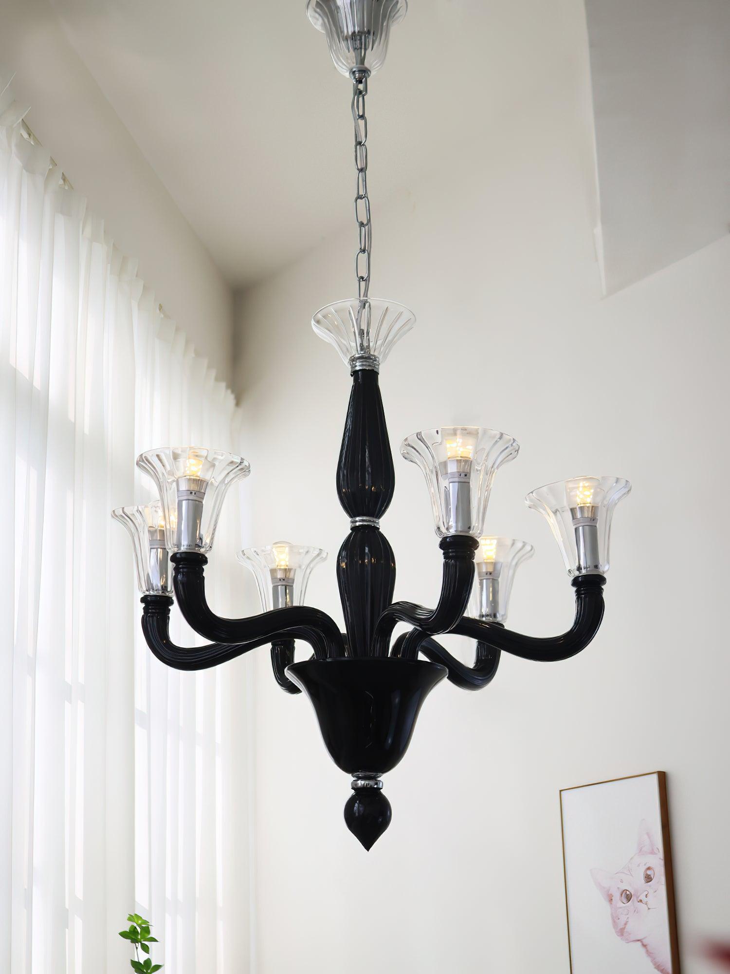 Aurora Chandelier Black Murano Candle Arm Glass Classic - Letslighting