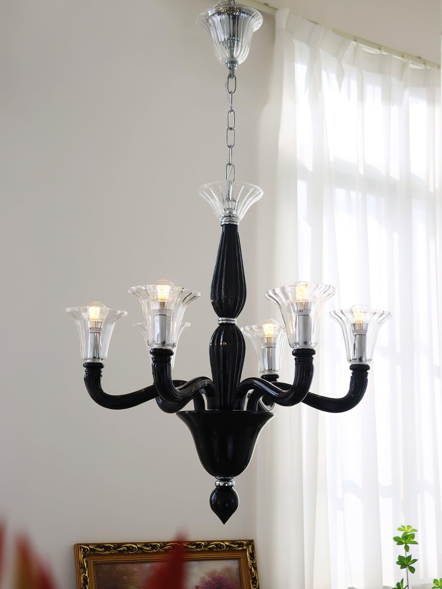 Aurora Chandelier Black Murano Candle Arm Glass Classic - Letslighting
