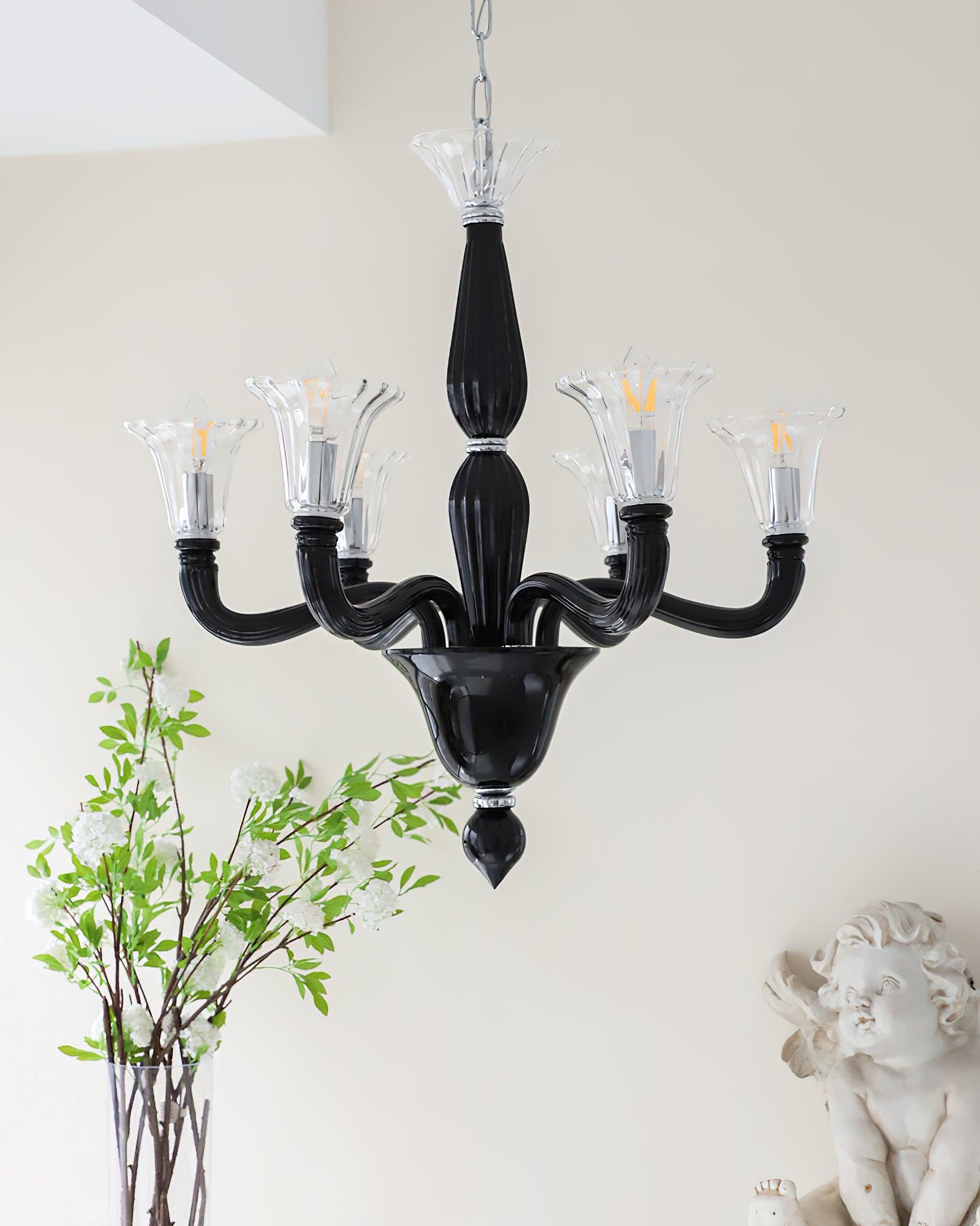 Aurora Chandelier Black Murano Candle Arm Glass Classic - Letslighting