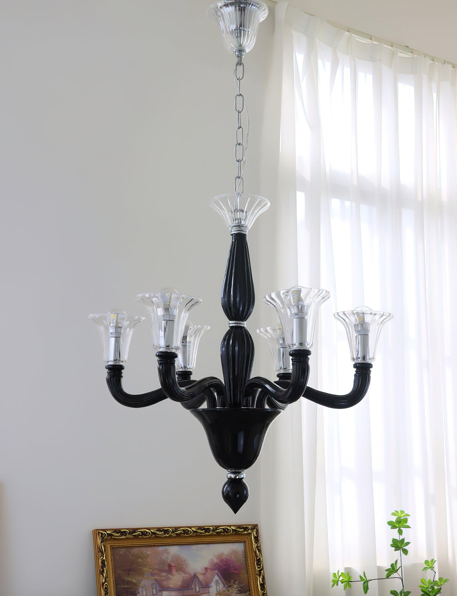 Aurora Chandelier Black Murano Candle Arm Glass Classic - Letslighting