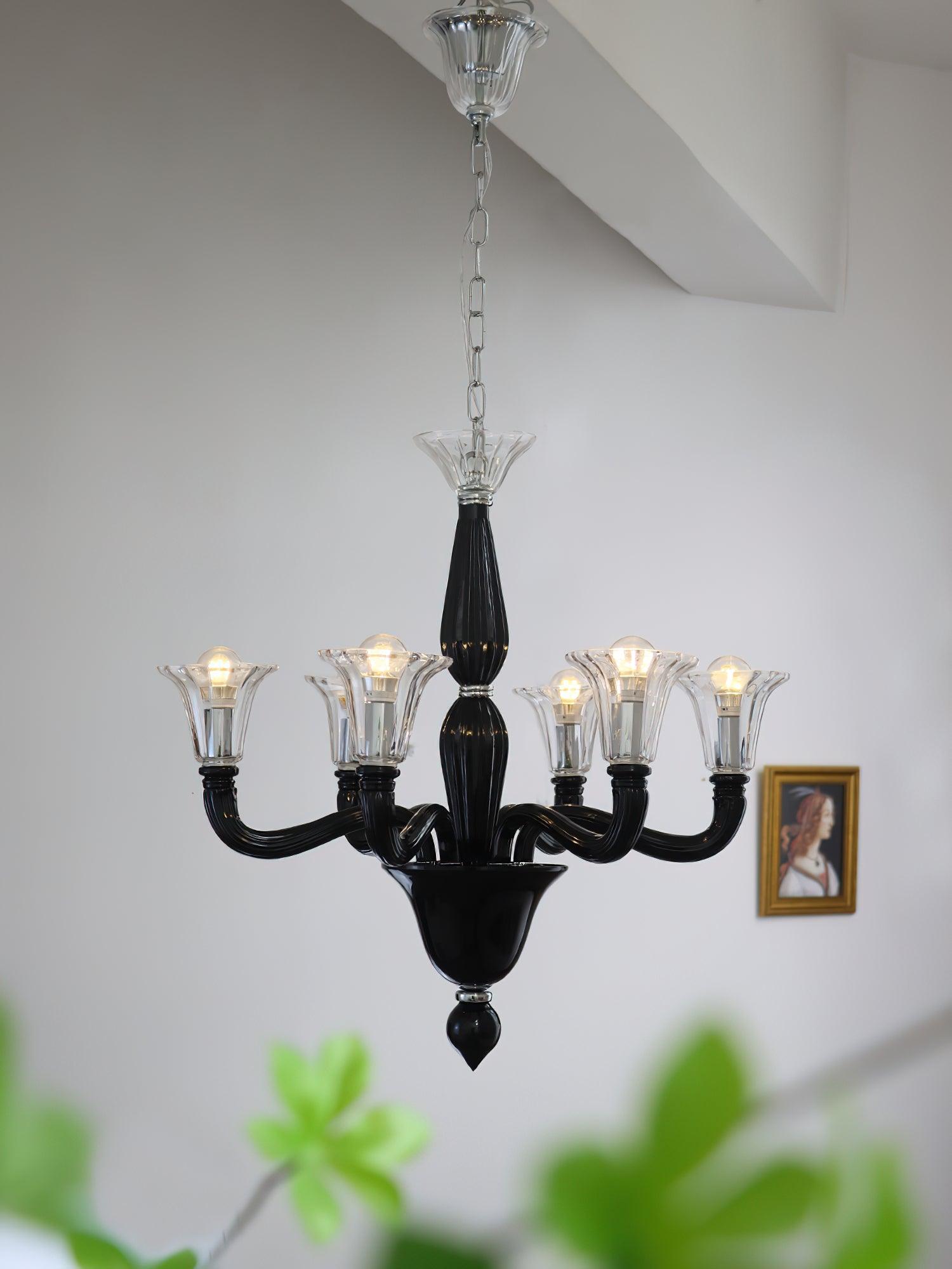 Aurora Chandelier Black Murano Candle Arm Glass Classic - Letslighting