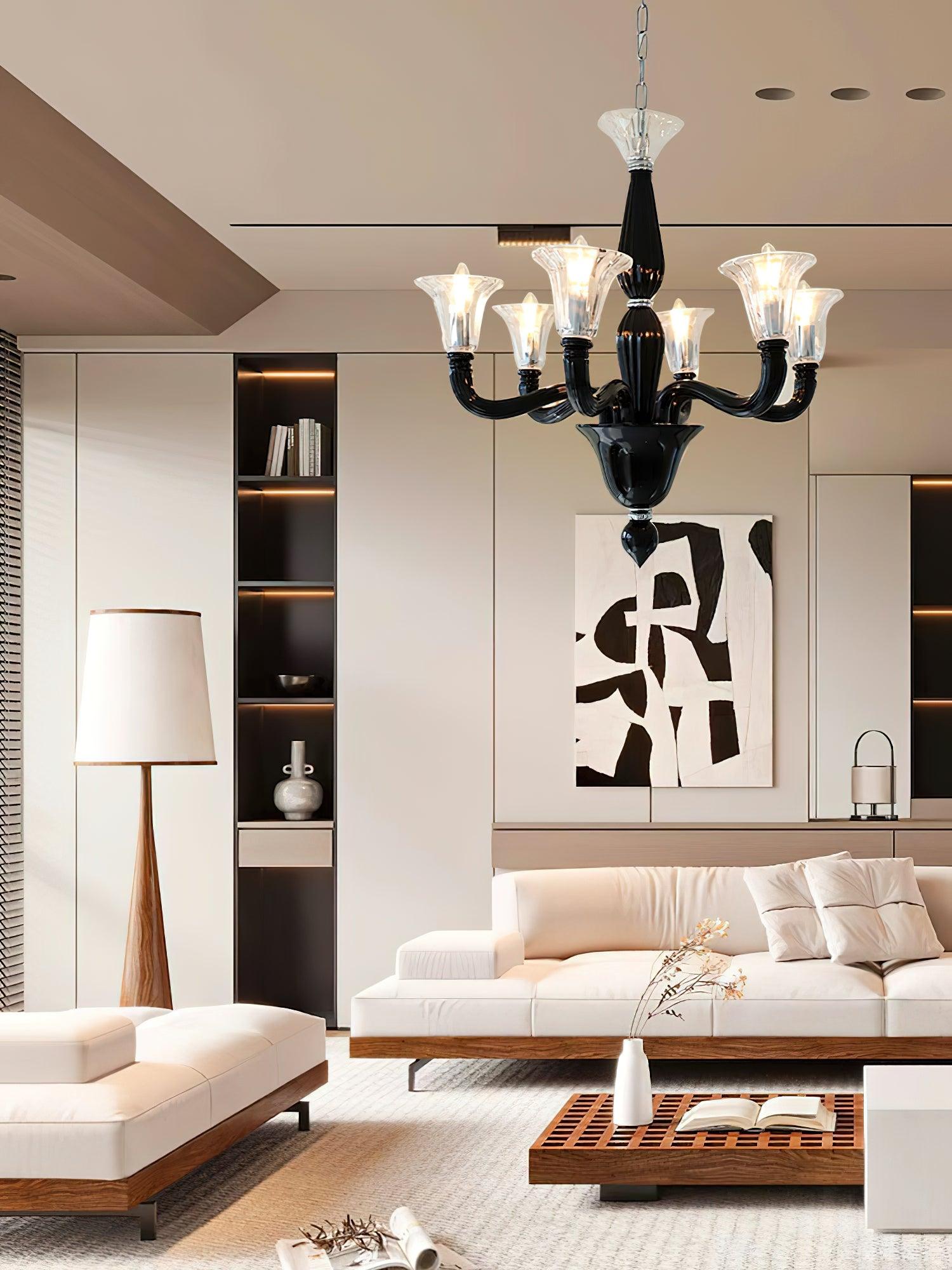 Aurora Chandelier Black Murano Candle Arm Glass Classic - Letslighting