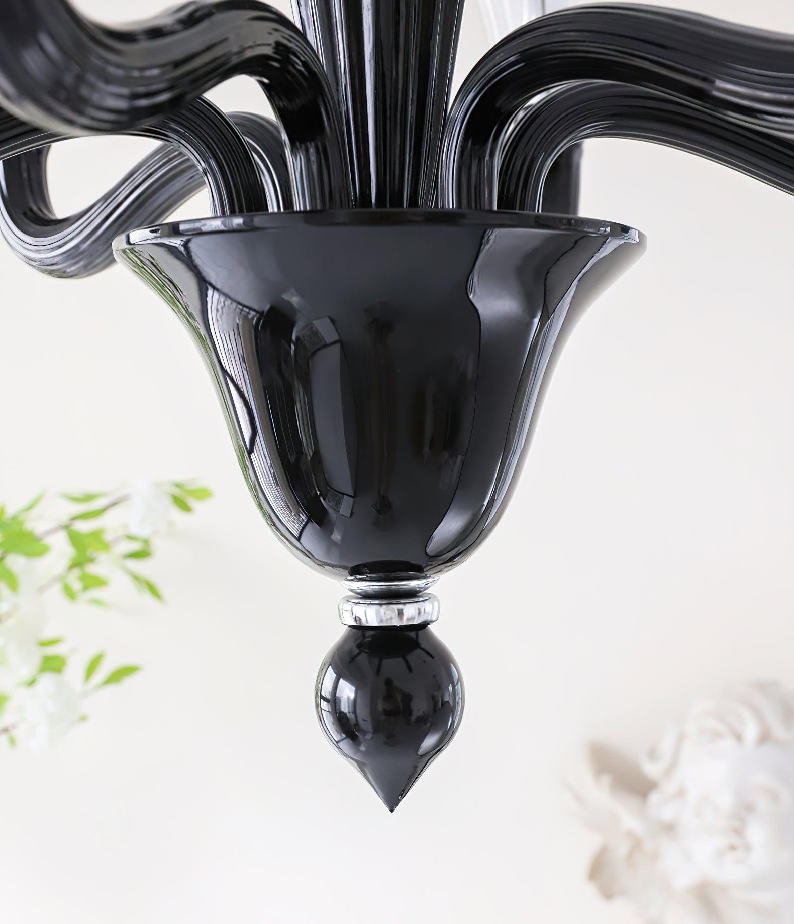 Aurora Chandelier Black Murano Candle Arm Glass Classic - Letslighting
