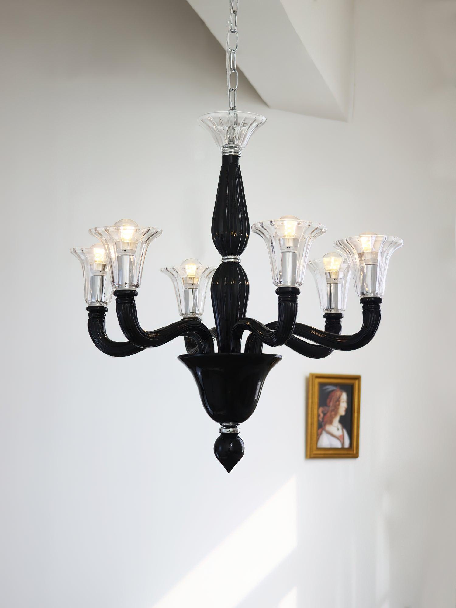 Aurora Chandelier Black Murano Candle Arm Glass Classic - Letslighting