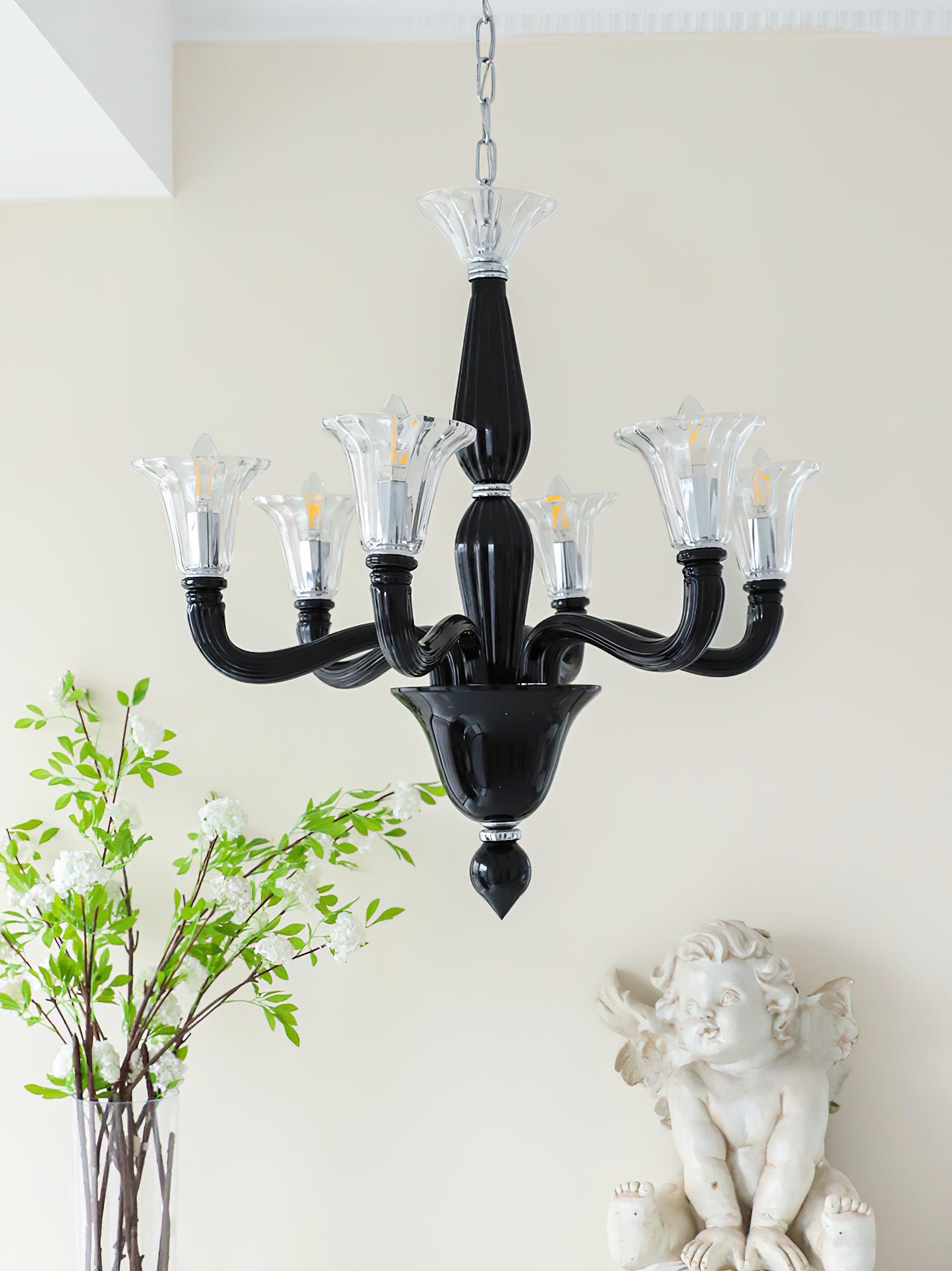 Aurora Chandelier Black Murano Candle Arm Glass Classic - Letslighting