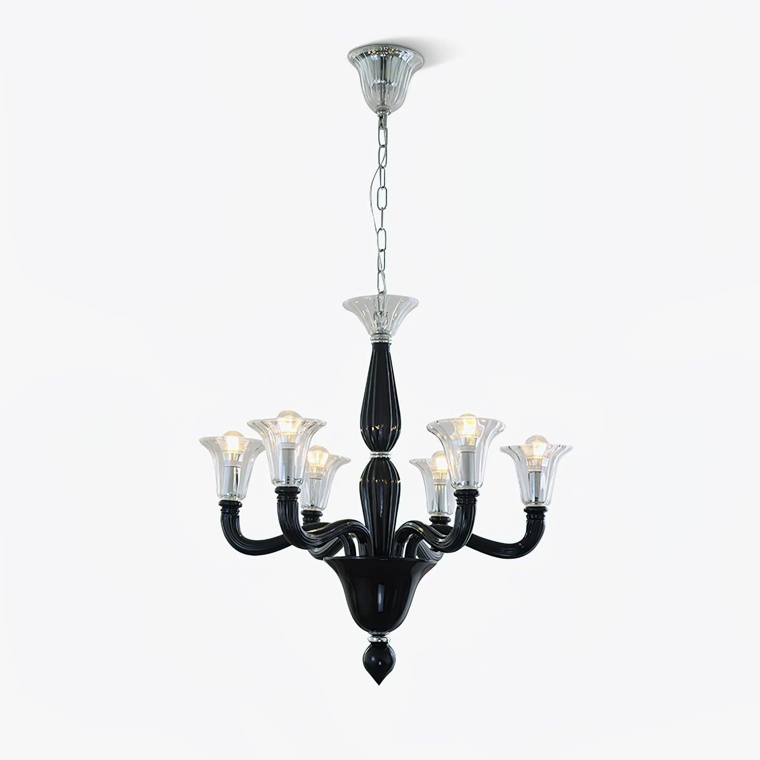 Aurora Chandelier Black Murano Candle Arm Glass Classic - Letslighting