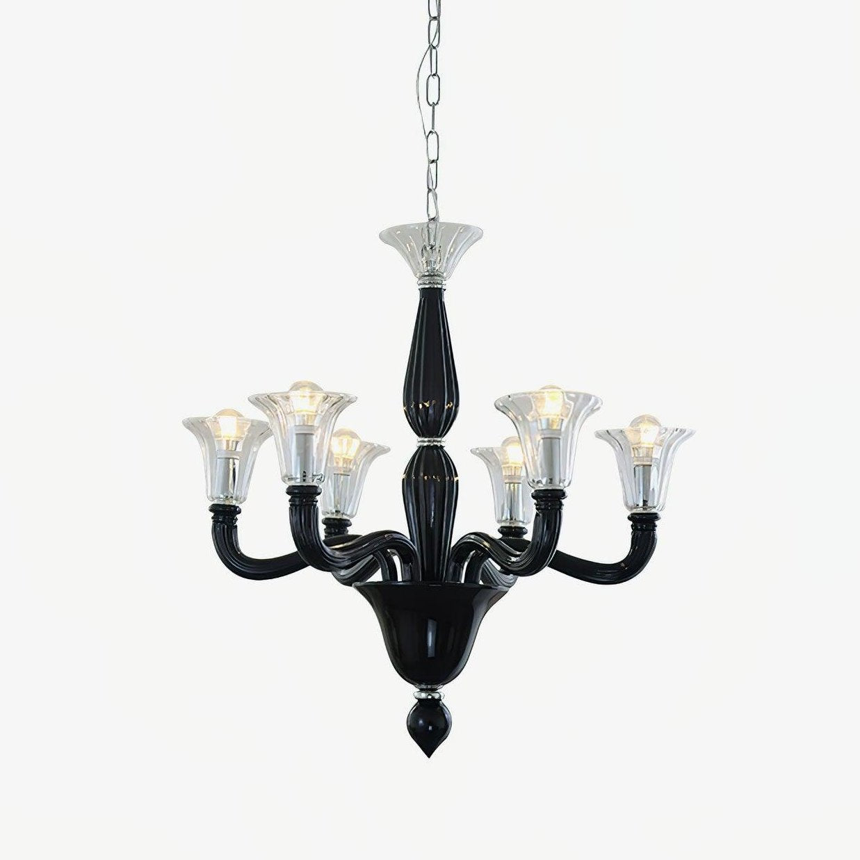 Aurora Chandelier Black Murano Candle Arm Glass Classic - Letslighting