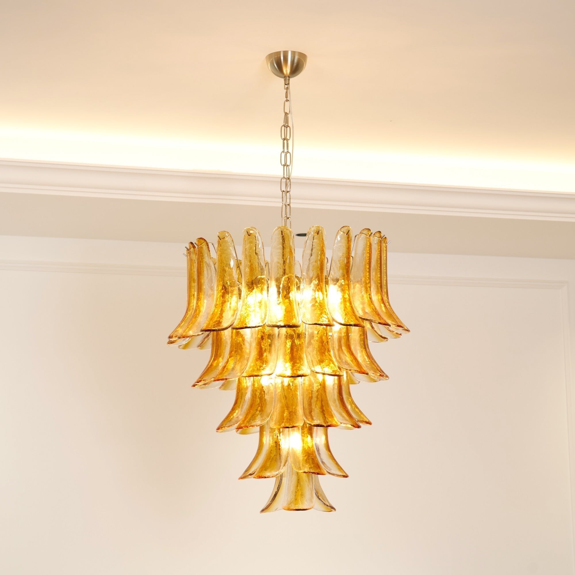 Aurora Chandelier Amber Lily Murano Glass Layered Centerpiece - Letslighting