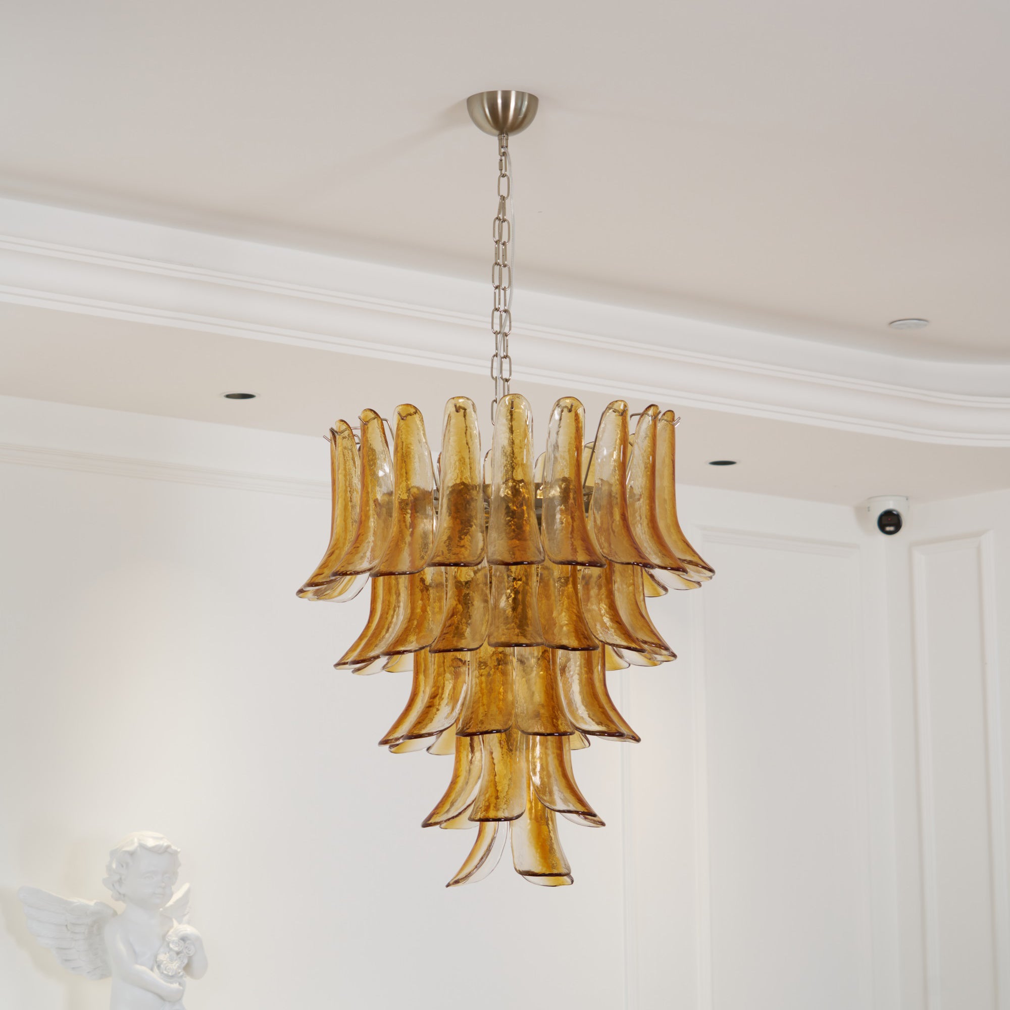 Aurora Chandelier Amber Lily Murano Glass Layered Centerpiece - Letslighting