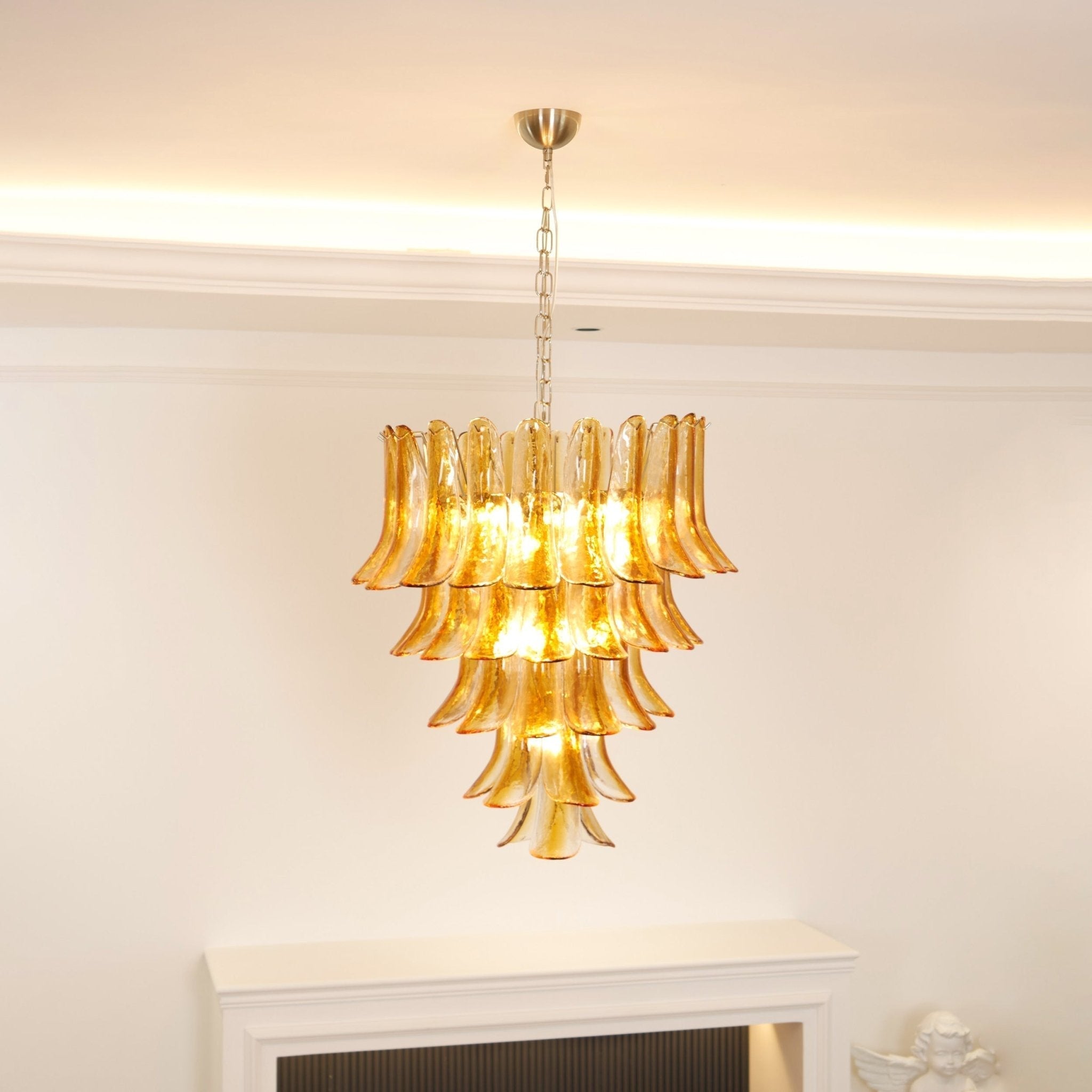 Aurora Chandelier Amber Lily Murano Glass Layered Centerpiece - Letslighting