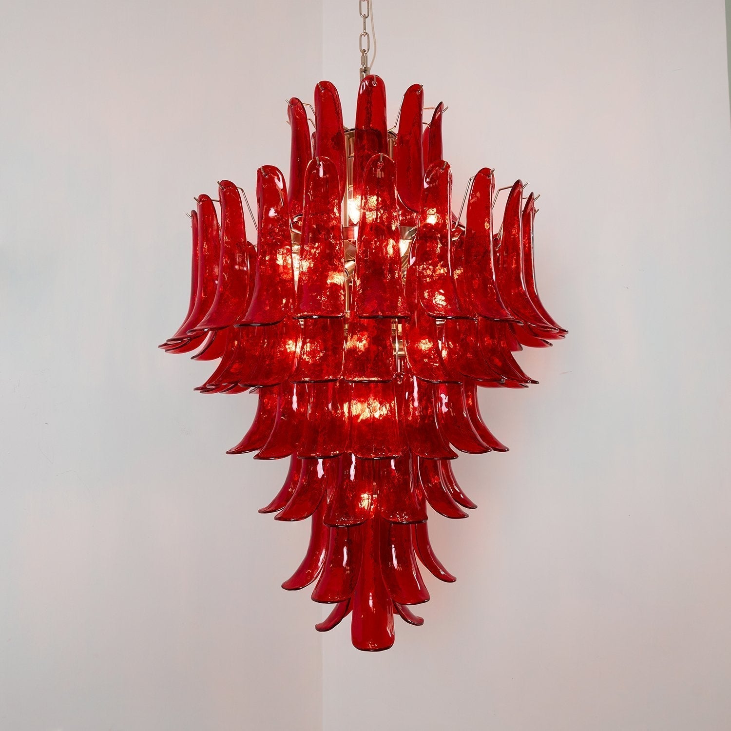 Aurora Chandelier Crimson Murano Petals Bold Art Glass - Letslighting