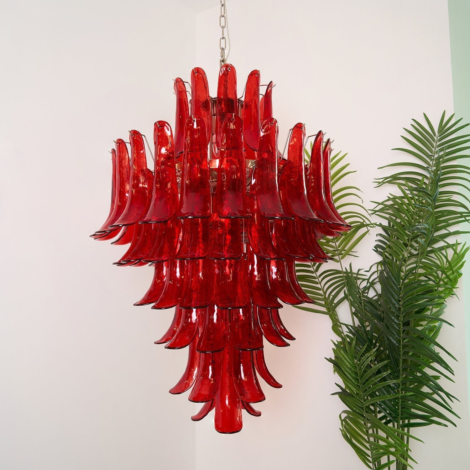 Aurora Chandelier Crimson Murano Petals Bold Art Glass - Letslighting