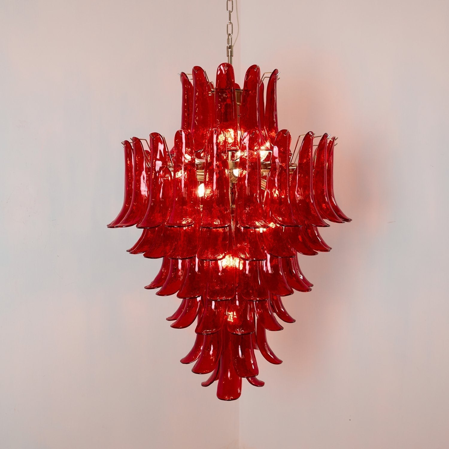 Aurora Chandelier Crimson Murano Petals Bold Art Glass - Letslighting