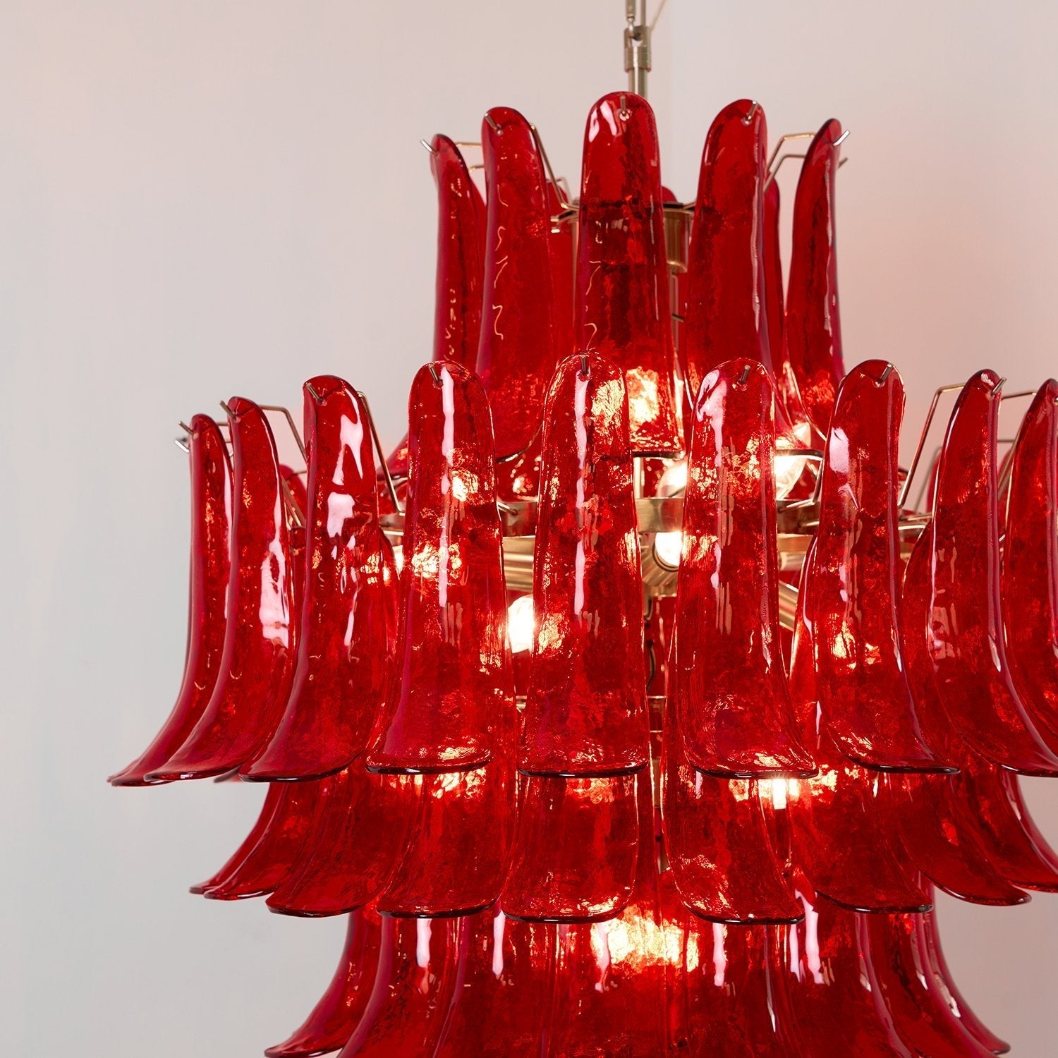 Aurora Chandelier Crimson Murano Petals Bold Art Glass - Letslighting