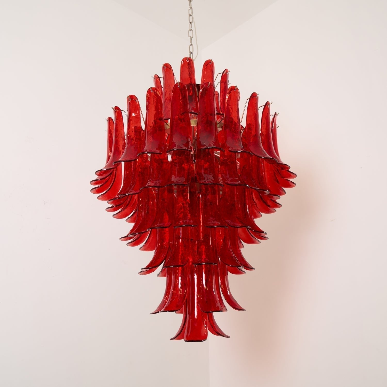 Aurora Chandelier Crimson Murano Petals Bold Art Glass - Letslighting