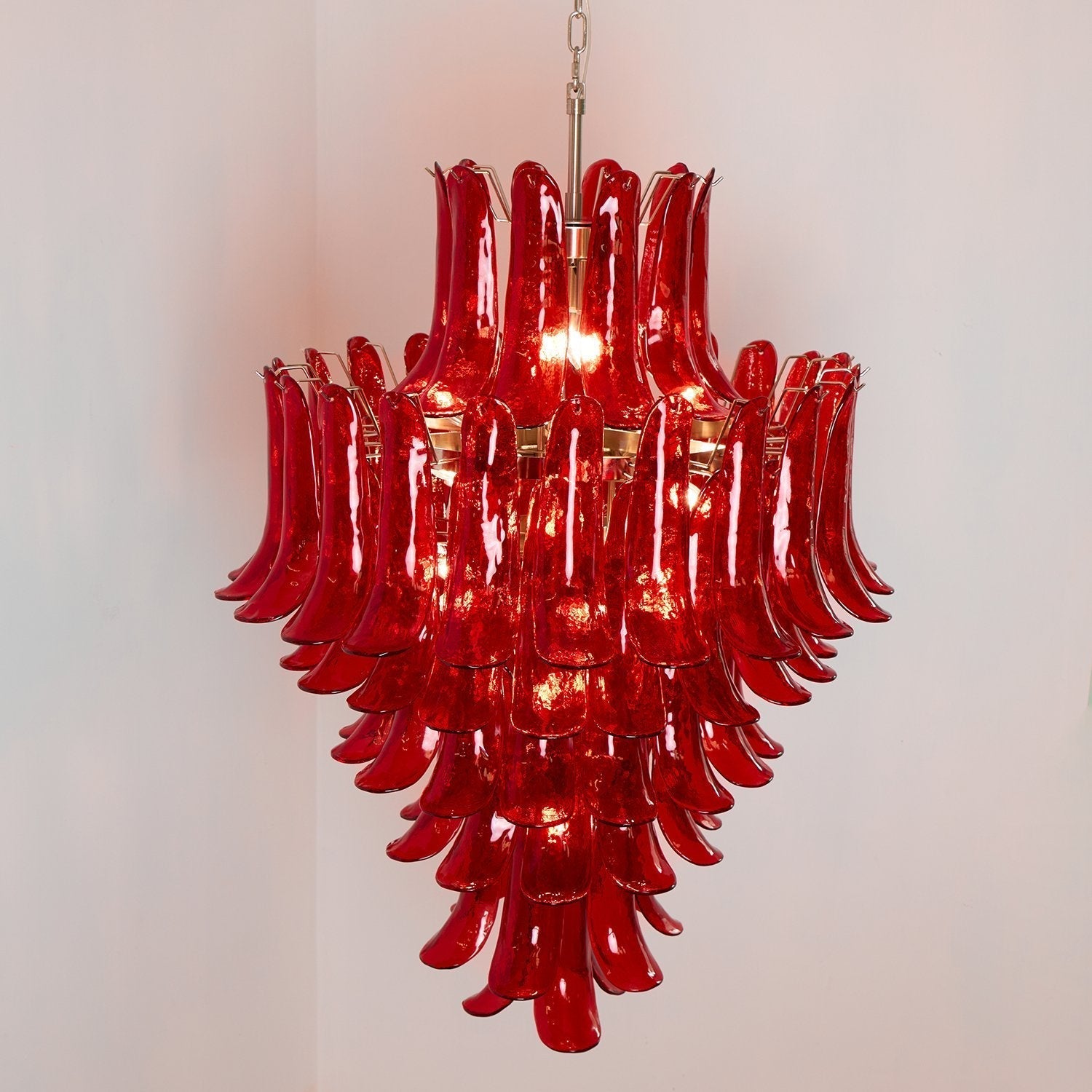 Aurora Chandelier Crimson Murano Petals Bold Art Glass - Letslighting