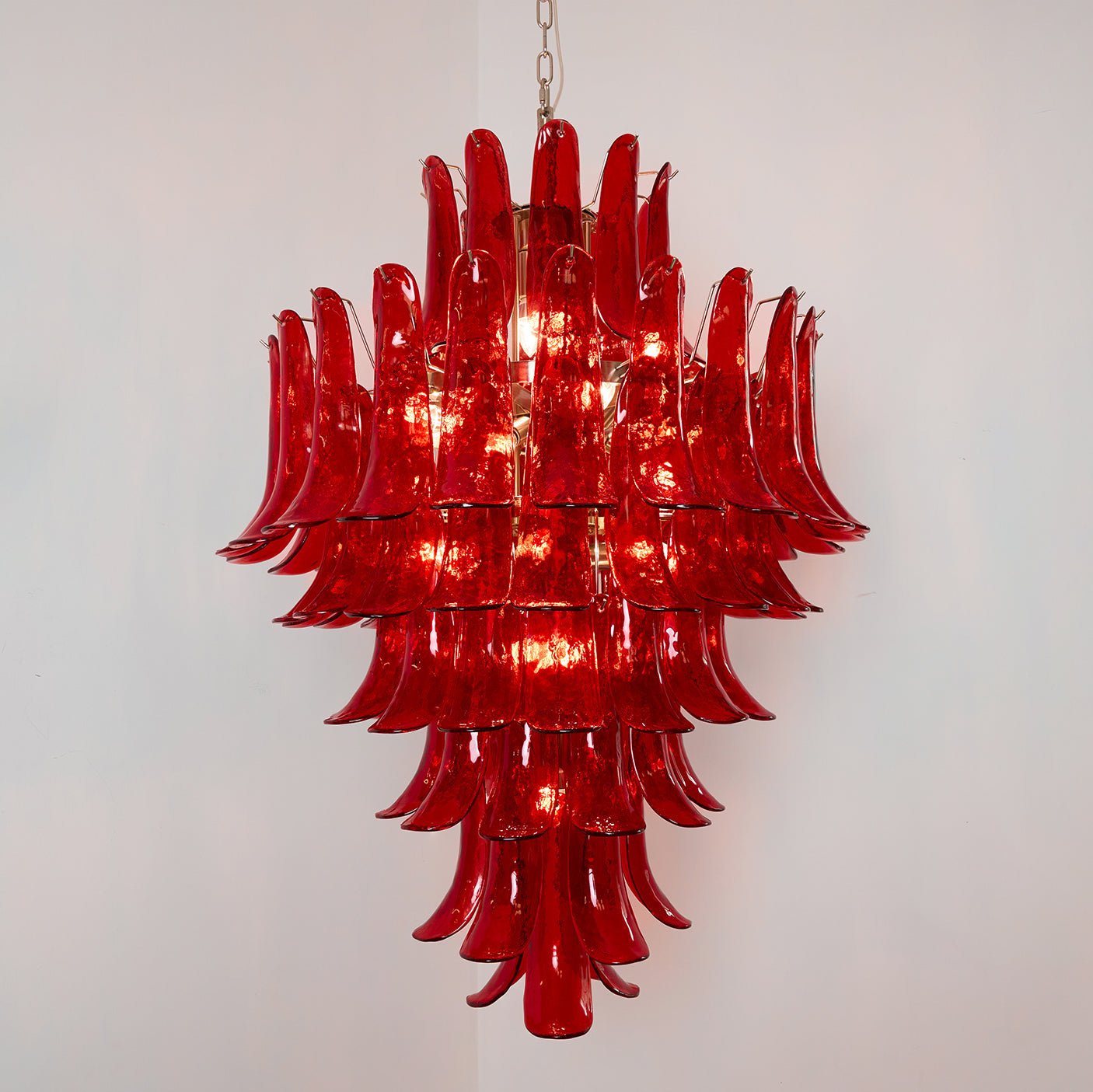 Aurora Chandelier Crimson Murano Petals Bold Art Glass - Letslighting
