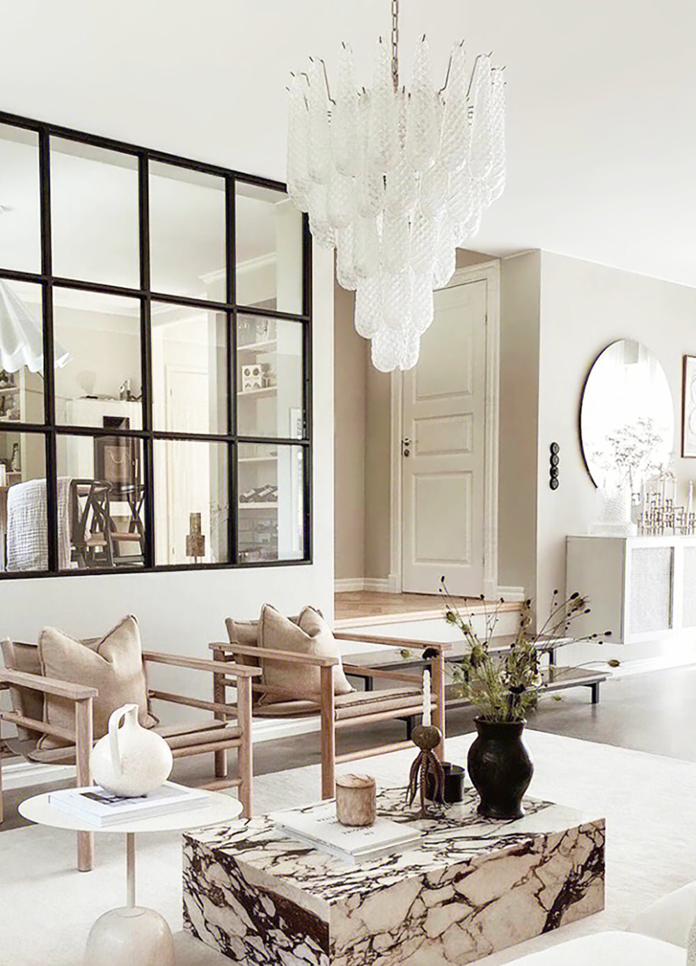 Aurora Chandelier Clear Droplets Murano Glass Waterfall Diamond - Letslighting