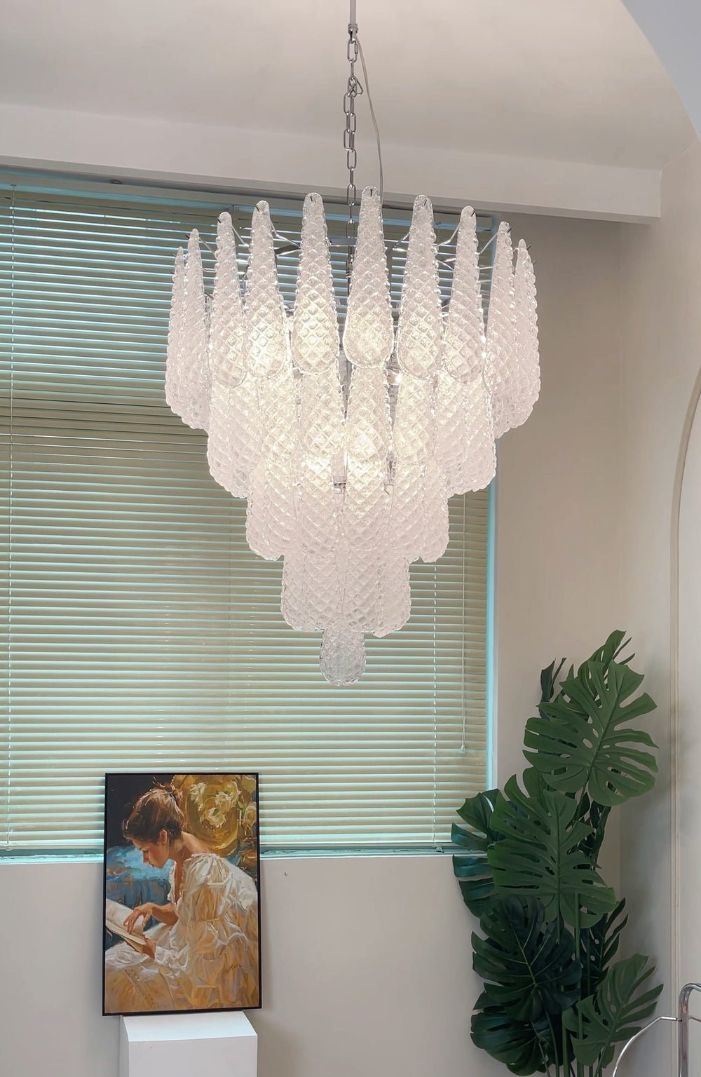 Aurora Chandelier Clear Droplets Murano Glass Waterfall Diamond - Letslighting