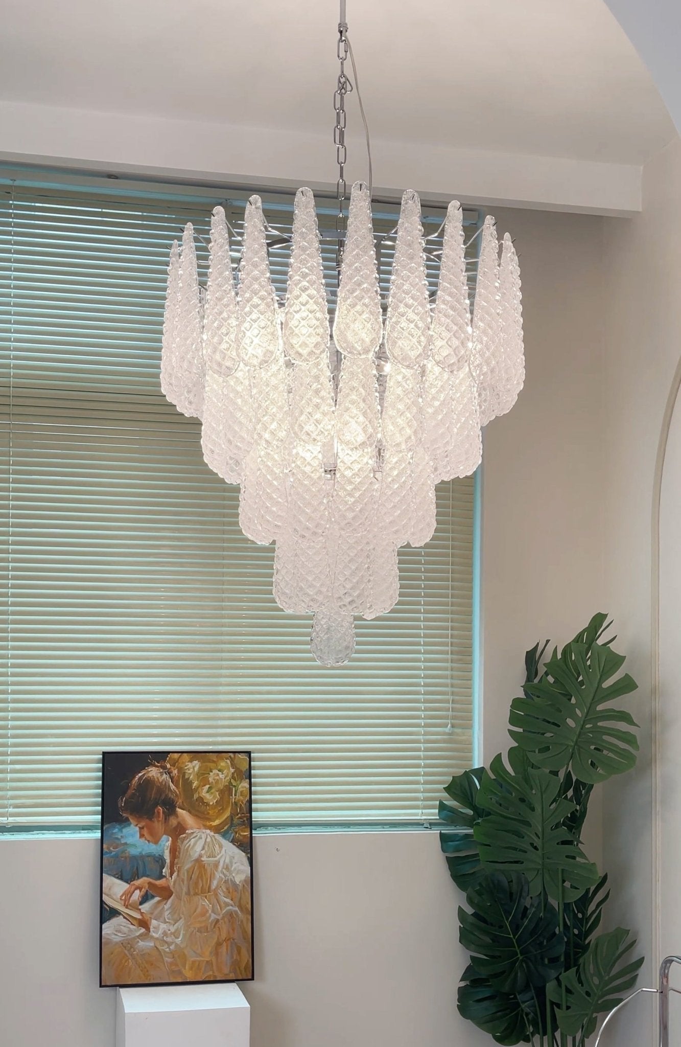 Aurora Chandelier Clear Droplets Murano Glass Waterfall Diamond - Letslighting
