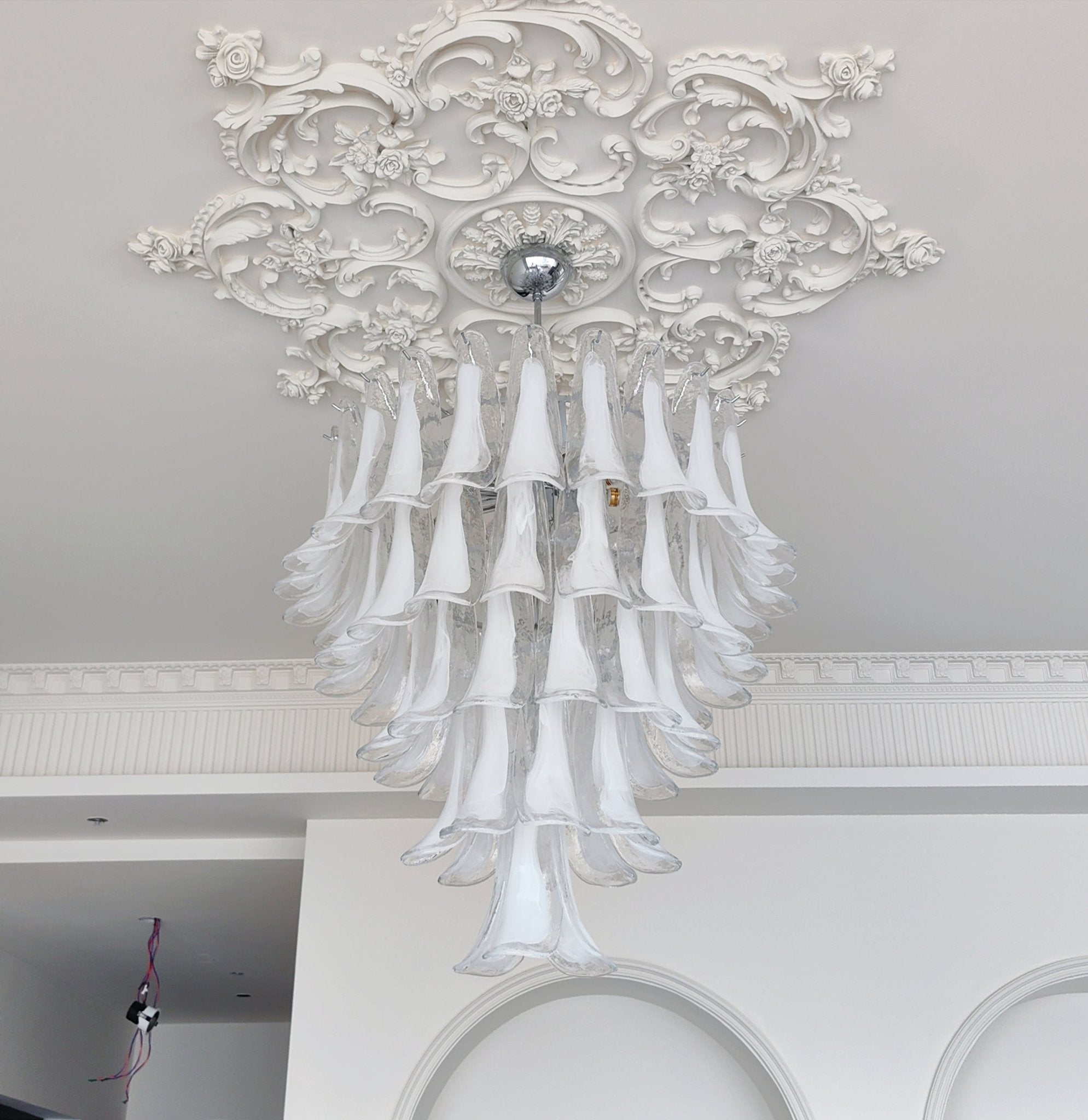 Aurora Chandelier Clear Murano Glass Petal Vintage - Blowlighting