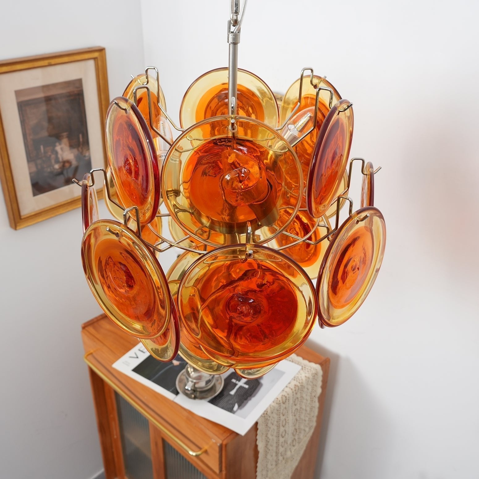 Aurora Chandelier Orange Murano Glass Disc Layered - Letslighting