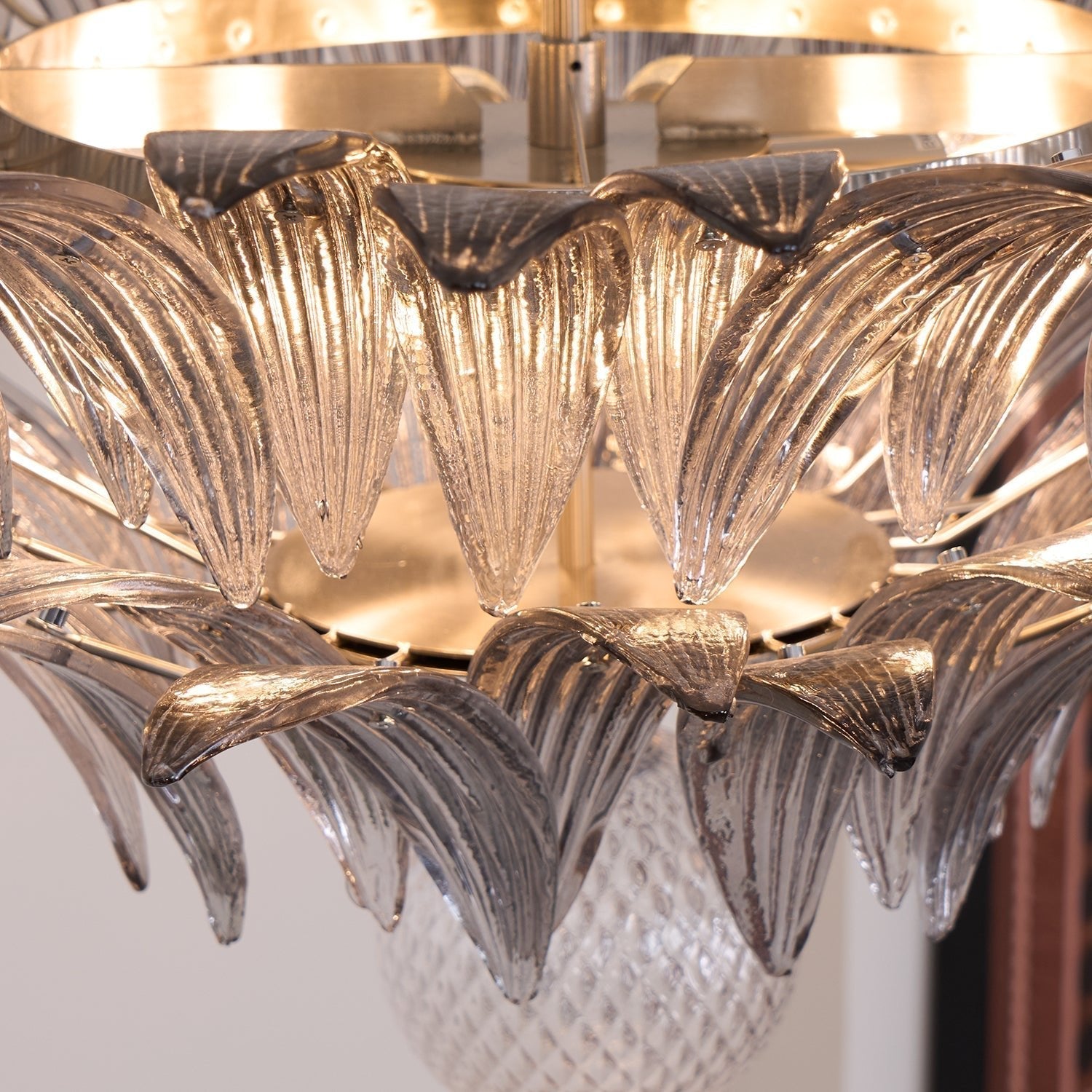 Aurora Chandelier Palmette Clear Murano Glass Leaf Layered - Letslighting