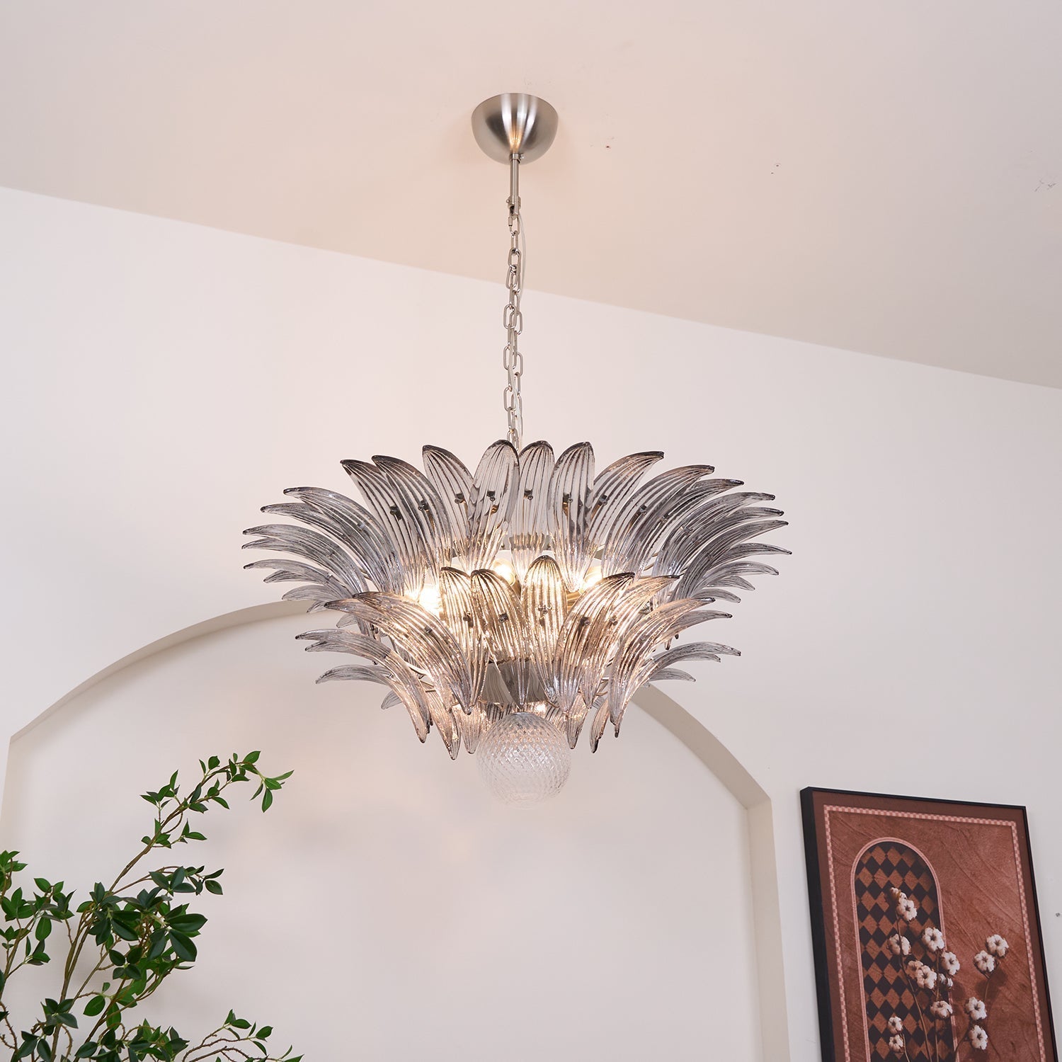 Aurora Chandelier Palmette Clear Murano Glass Leaf Layered - Letslighting
